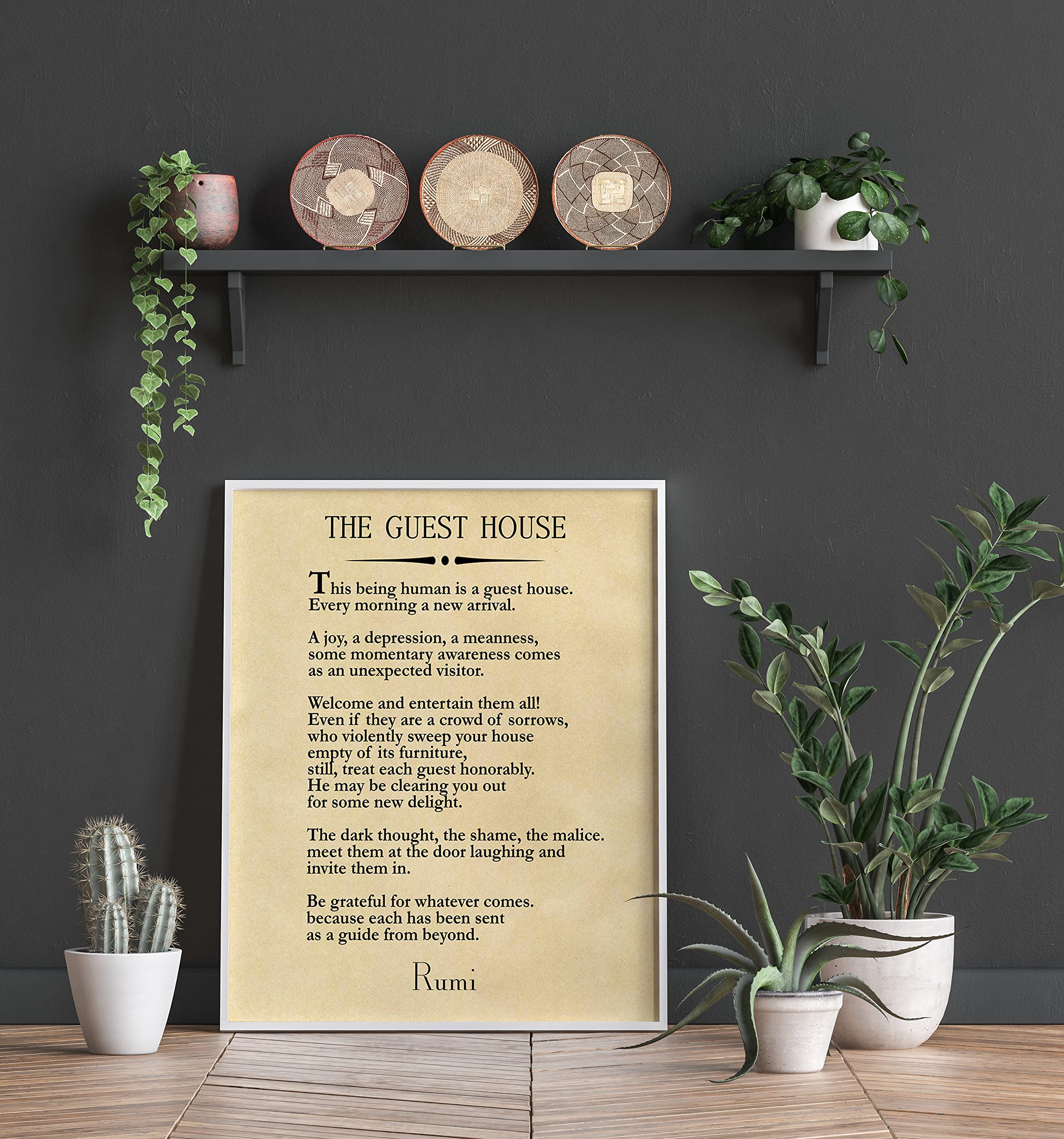 Rumi Poetry Wall Art - 'The Guest House' Poem by Rumi, Inspirational Quote Print for Home Decor (24x36 Inches, Parchment) | Perfect for Living Room, Bedroom & Meditation Space Decor