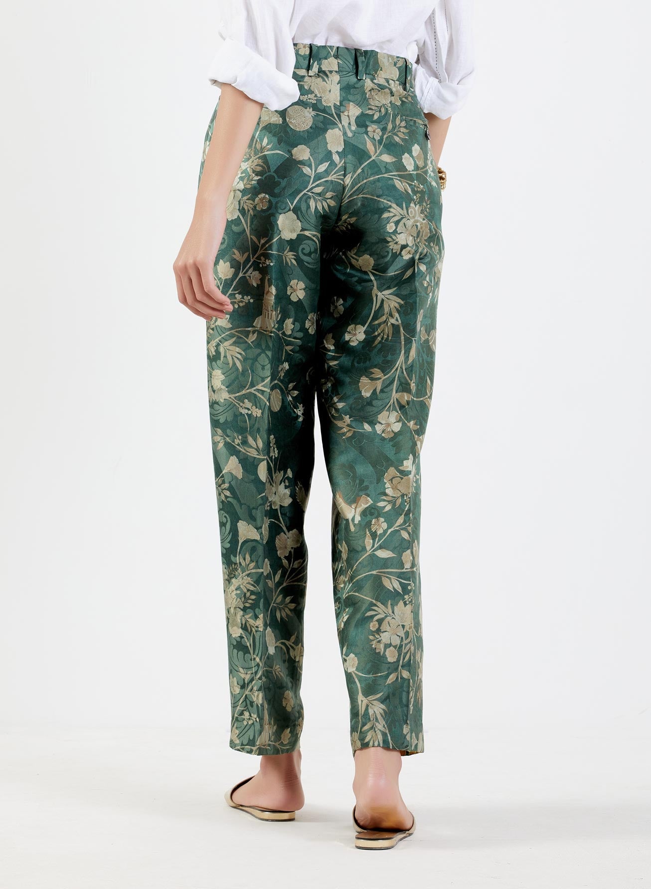 Premium Straight Fit Silk Damask Forest Trousers - Elegant Formal Pants for Business, Office & Special Occasions
