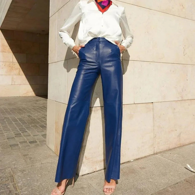 High Waist PU Leather Straight Leg Pants for Women - Spring Casual Trousers with Hip Lift Design | Perfect for Office, Dating & Everyday Wear