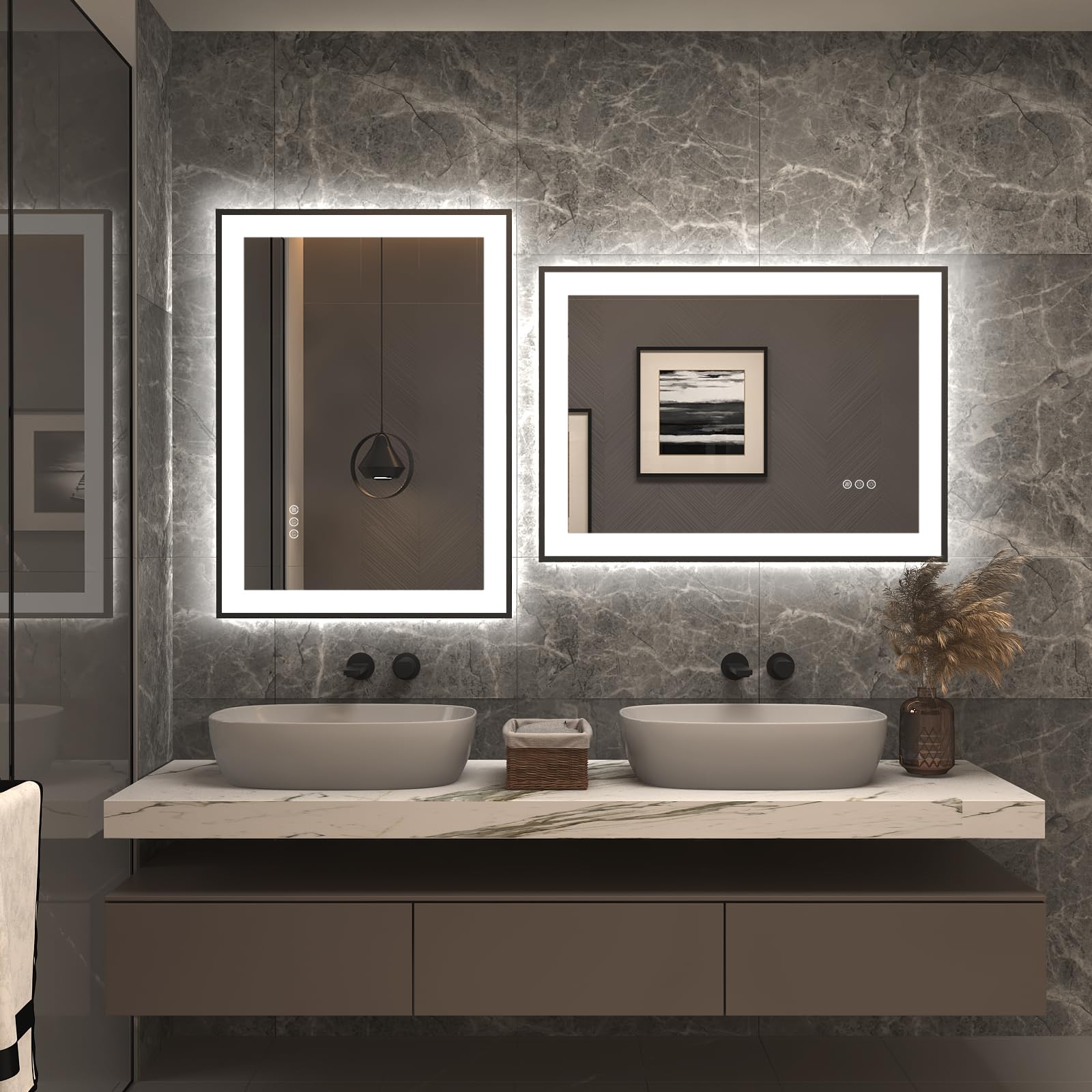 20x28 Inch Dimmable LED Bathroom Mirror with Anti-Fog - Horizontal/Vertical Wall Mount Vanity Mirror with Backlit & Front Lighting - Perfect for Makeup, Shaving & Home Decor