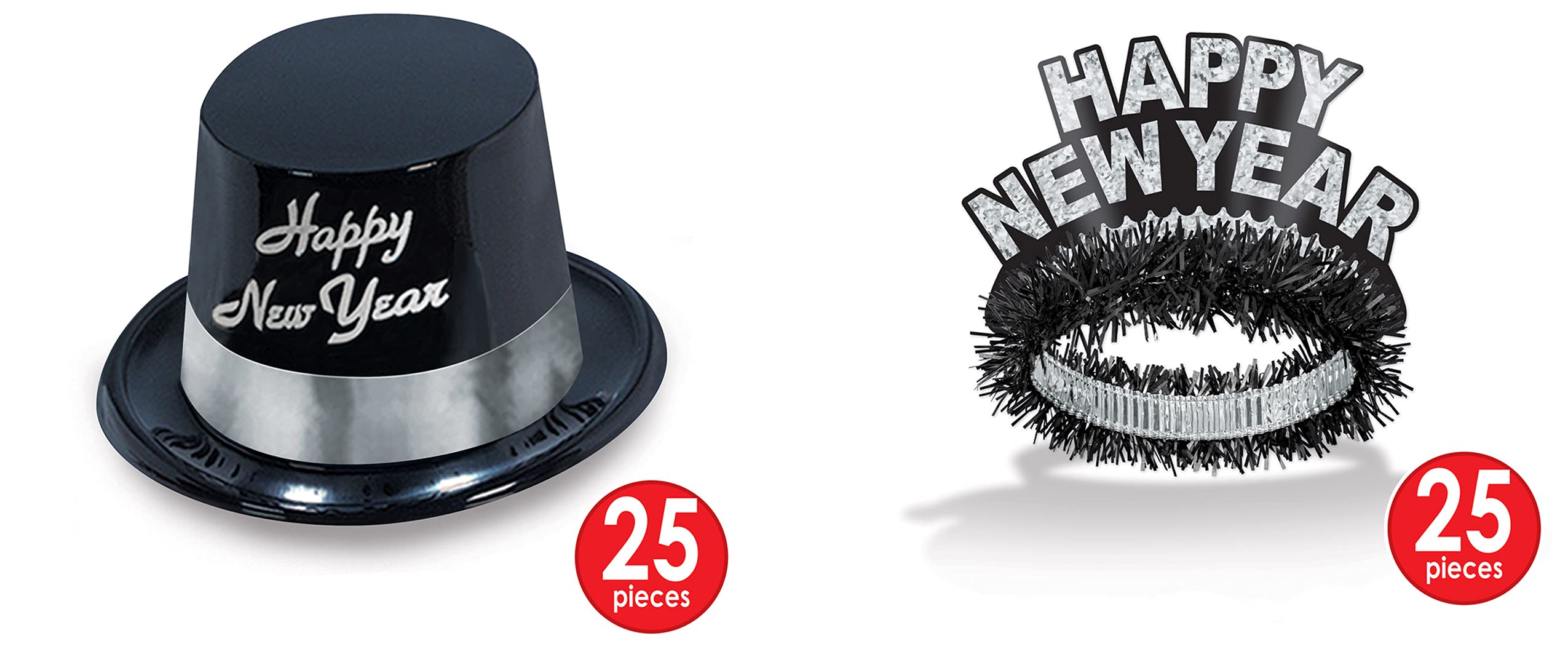 Beistle New Year's Party Hats for Adults - One Size Fits All - Black & Silver Glitter Celebration Hats - Perfect for NYE Countdown, Ball Drop Parties & New Year's Eve Festivities