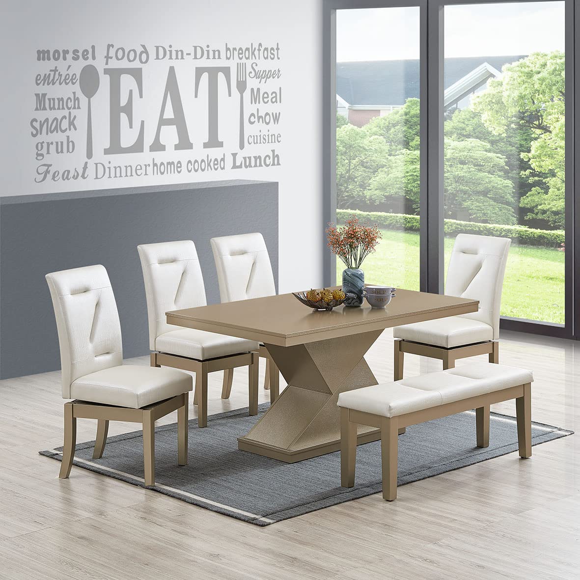 Kings Brand Furniture - Hillsdale Upholstered Swivel Dining Chairs, White & Gold, Set of 2 - Modern Kitchen & Dining Room Seating for Home & Restaurant Use
