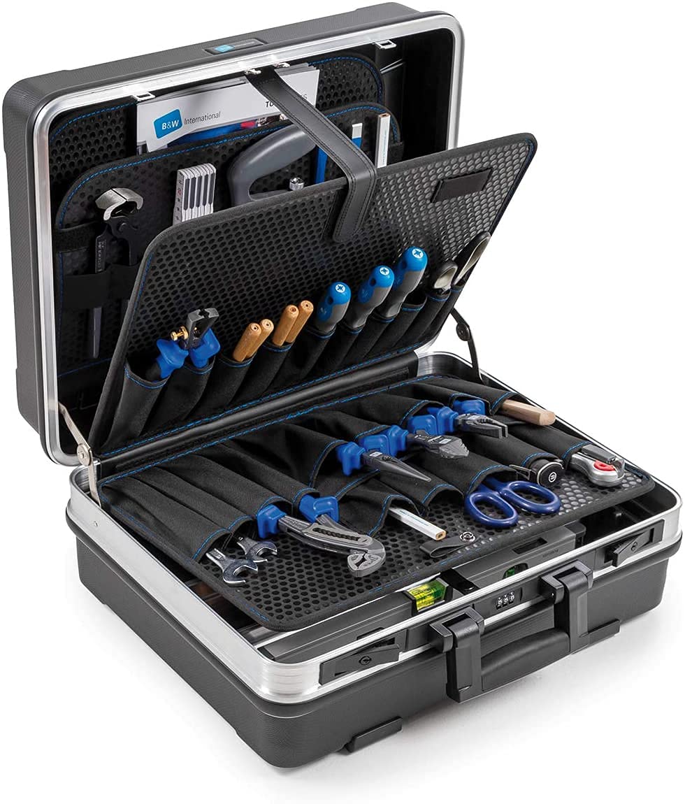 **Heavy-Duty ABS Tool Case with Multiple Pockets - 34.3L Capacity (47x36.5x20cm Inner) - Black/Silver - Perfect for Electricians, Mechanics & DIY Enthusiasts**