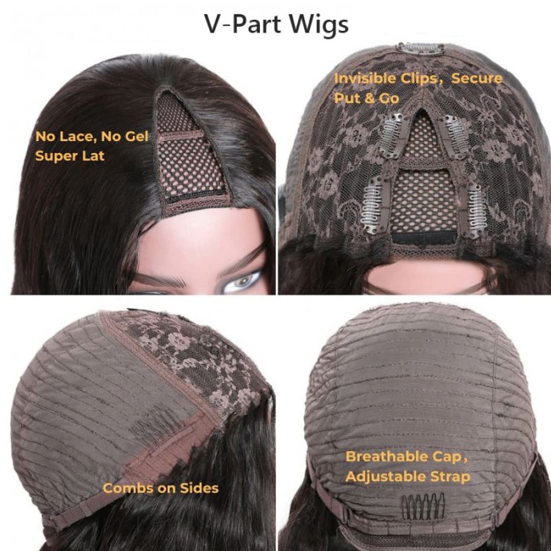 Beauty Forever 10A Grade Human Hair V Part Wig - Kinky Straight Glueless U Part Wigs for Women | 150% Density, No Leave Out, Beginner Friendly with Clips | Natural Color 18 Inch | Perfect for Daily Wear, Special Occasions & Protective Styling