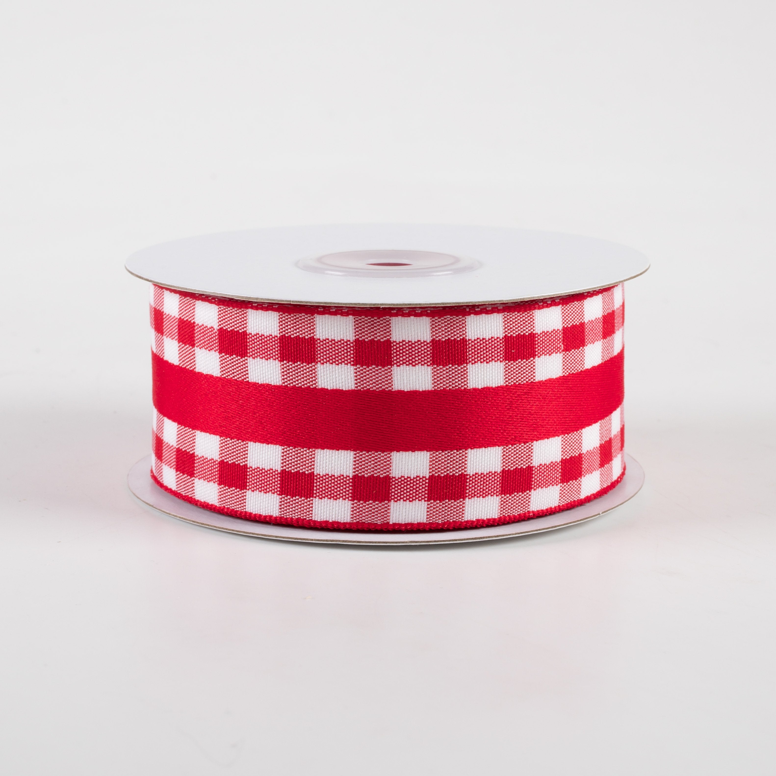 1.5 Inch Mini Gingham Checkered Ribbon with Center Stripe - Red and White Craft Ribbon (10 Yards) for Gift Wrapping, DIY Projects, Party Decorations, and Scrapbooking