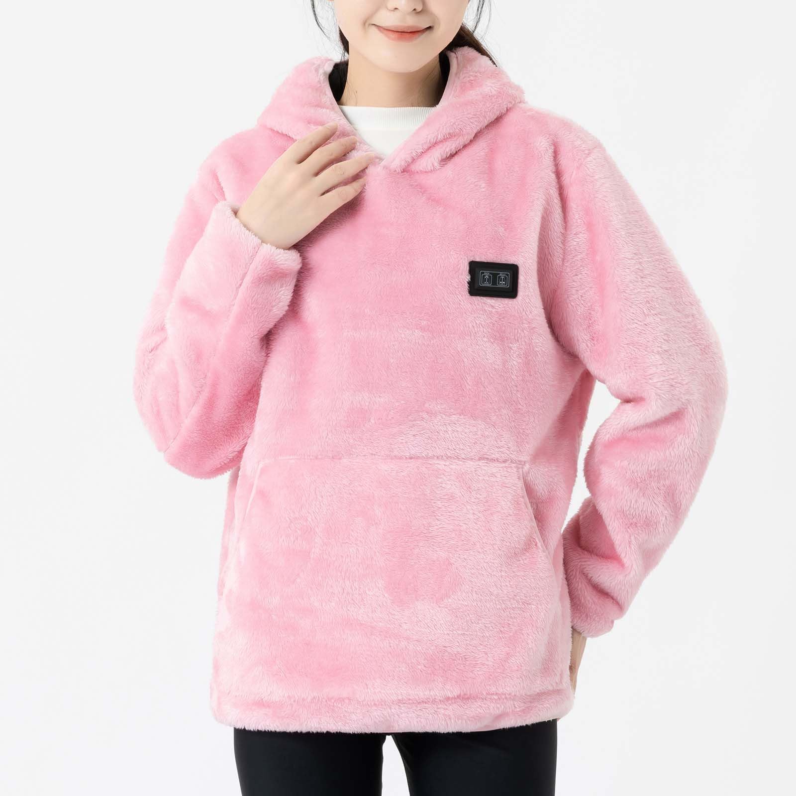 Oelaio Heated Fleece Hoodie for Men & Women - Long Sleeve Pullover Sweatshirt with Pockets, Perfect for Outdoor Activities, Winter Sports, and Casual Wear