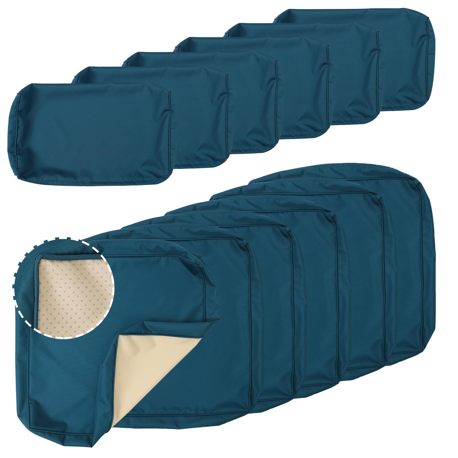 Waterproof Outdoor Cushion Covers for Patio Furniture Set - Non-Slip Square Sofa Cushion Slipcovers Replacement (Peacock Blue) - Perfect for Sectional Sofas, Deck Chairs & Poolside Lounging