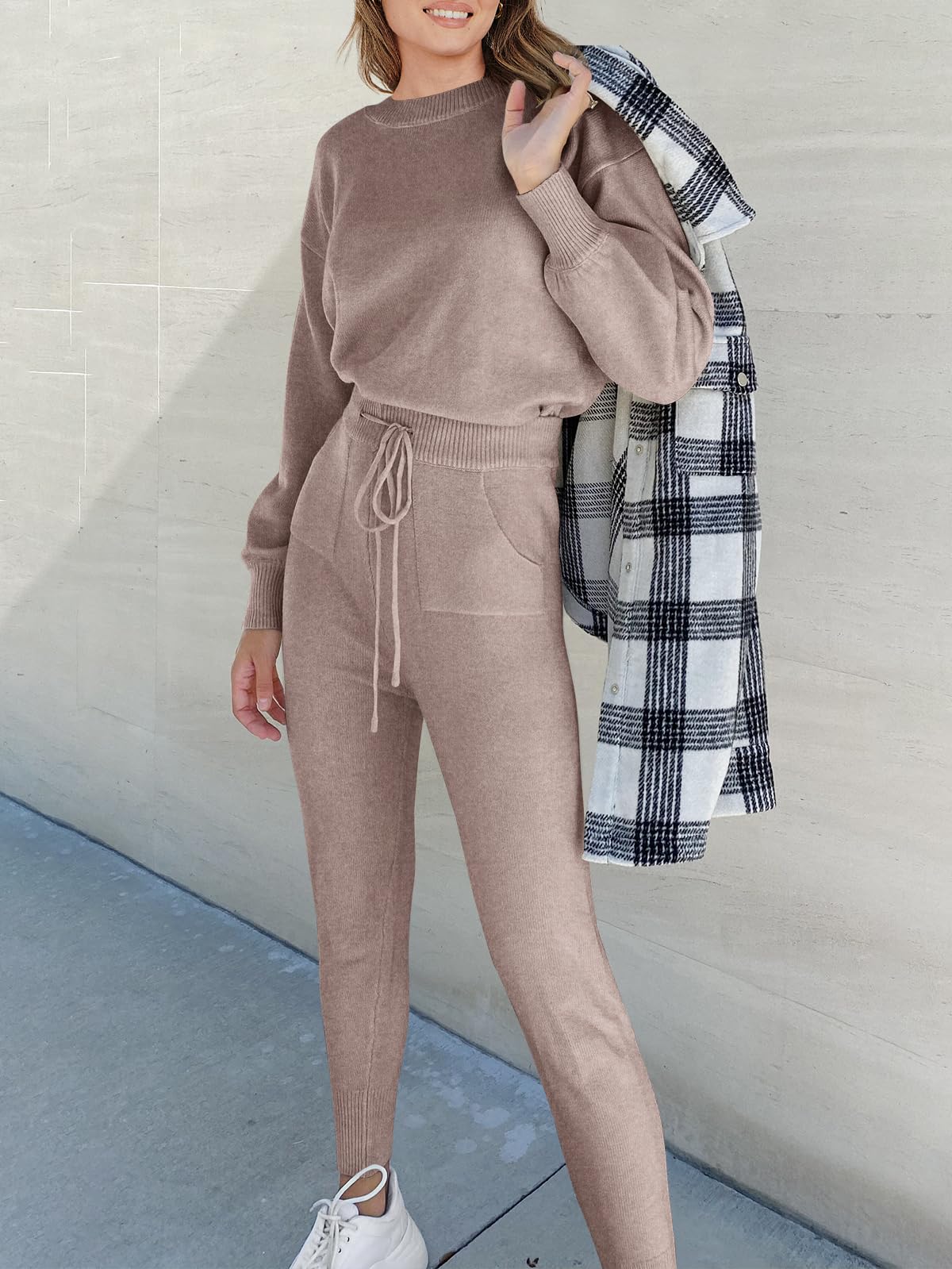 ANRABESS Women's 2 Piece Outfits - Cozy Long Sleeve Sweater & Drawstring Pants Lounge Set for Casual Wear, Home Comfort, and Relaxation