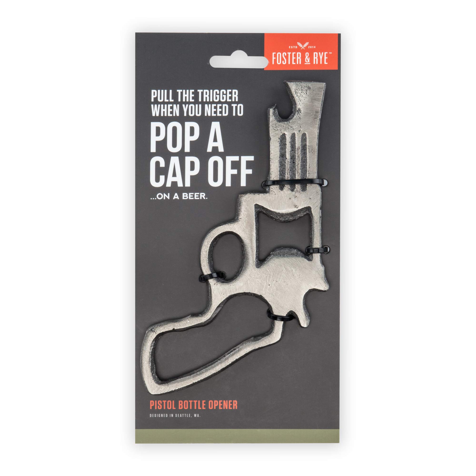 Foster & Rye Pistol-Shaped Cast Iron Bottle Opener - Unique Vintage Beer Bottle Opener for Home Bar, Man Cave & Gifts