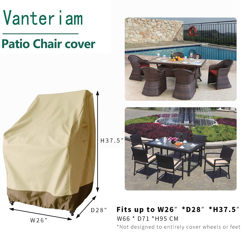 Heavy Duty Waterproof Outdoor Chair Covers 2 Pack - Fade Resistant High Back Swivel Patio Dining Chair Covers (26W x 28D x 37.5H Inch, Beige & Brown) - Perfect for Garden, Deck, Poolside & Restaurant Use
