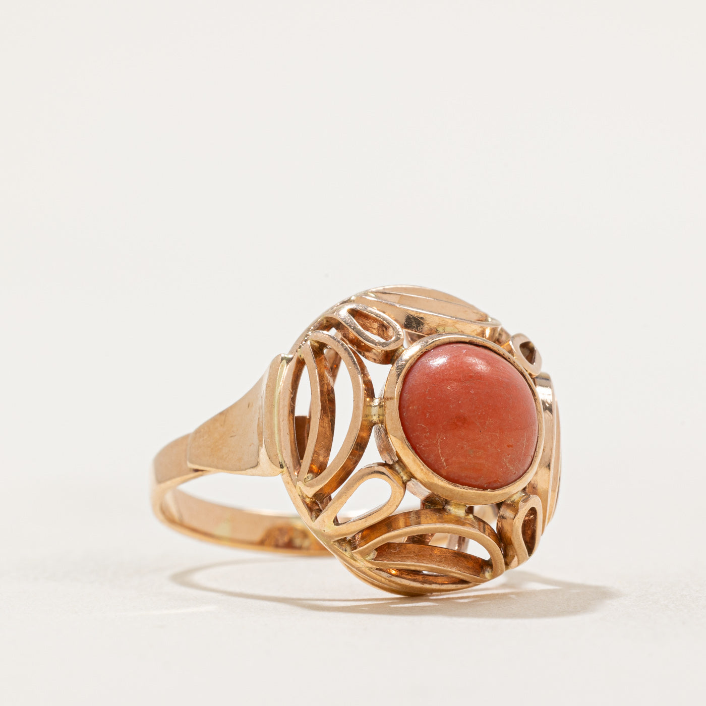 2.15ct Coral Openwork Dome Ring - Size 8 | Handmade Vintage Inspired Jewelry for Women | Perfect for Beach Weddings, Boho Fashion & Summer Accessories