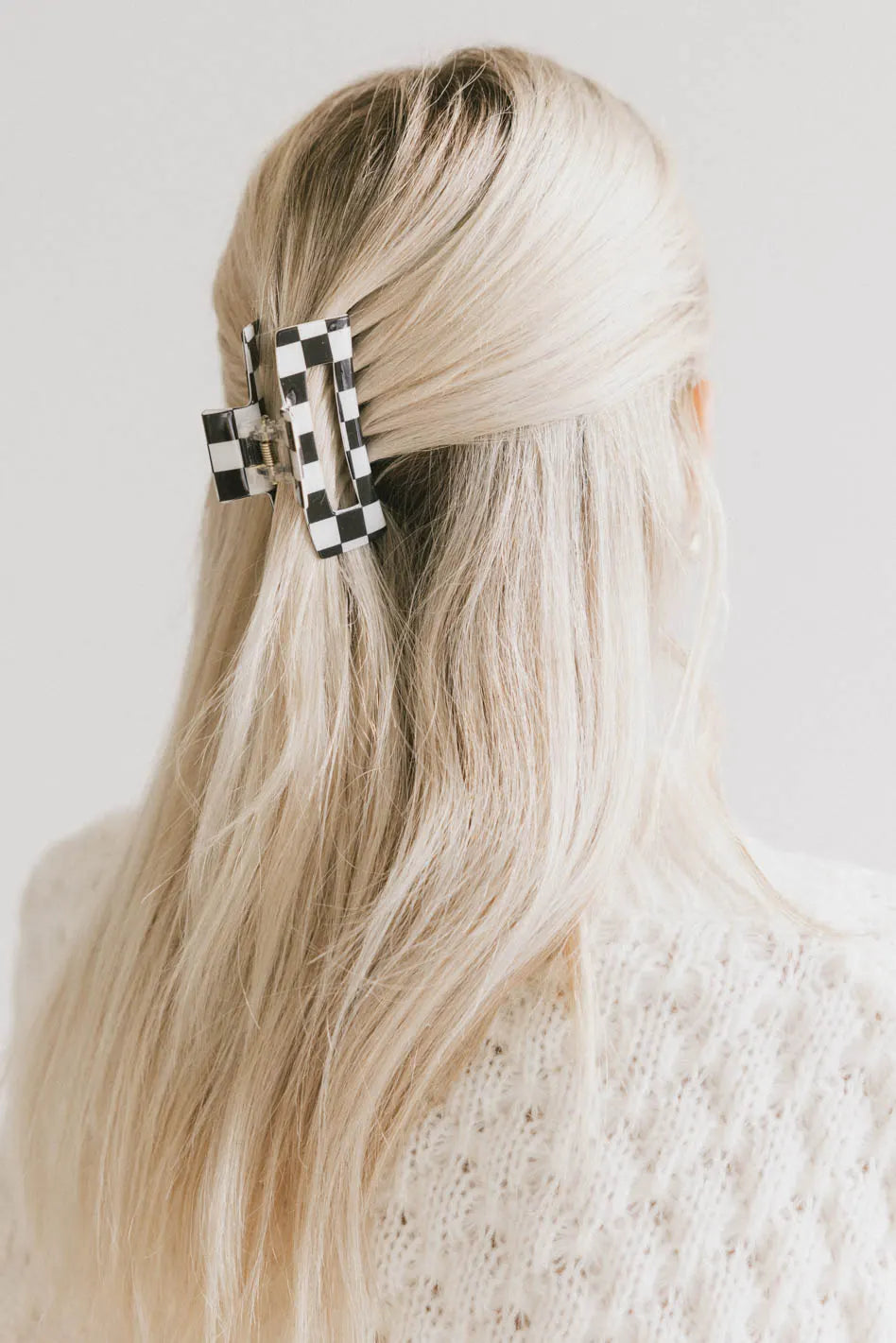 Black Checker Medium Cutout Claw Clip - Hair Claw Clips for Women, Girls - Perfect for Ponytails, Buns & Half-Up Hairstyles