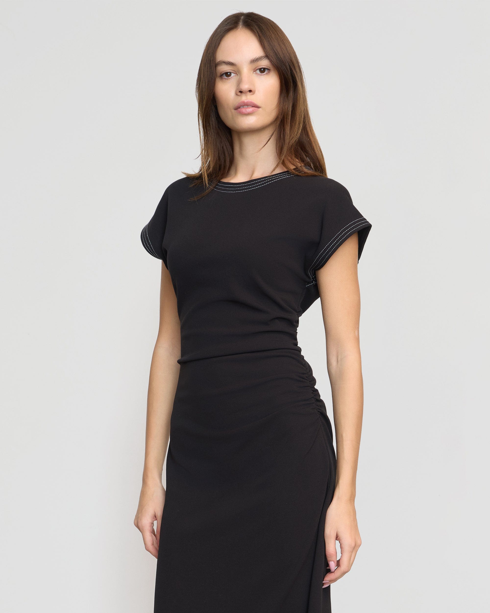 Vela Contrast Stitch Ruched Waist Dress for Women - Elegant Bodycon Party Dress for Night Out, Date Night & Special Occasions