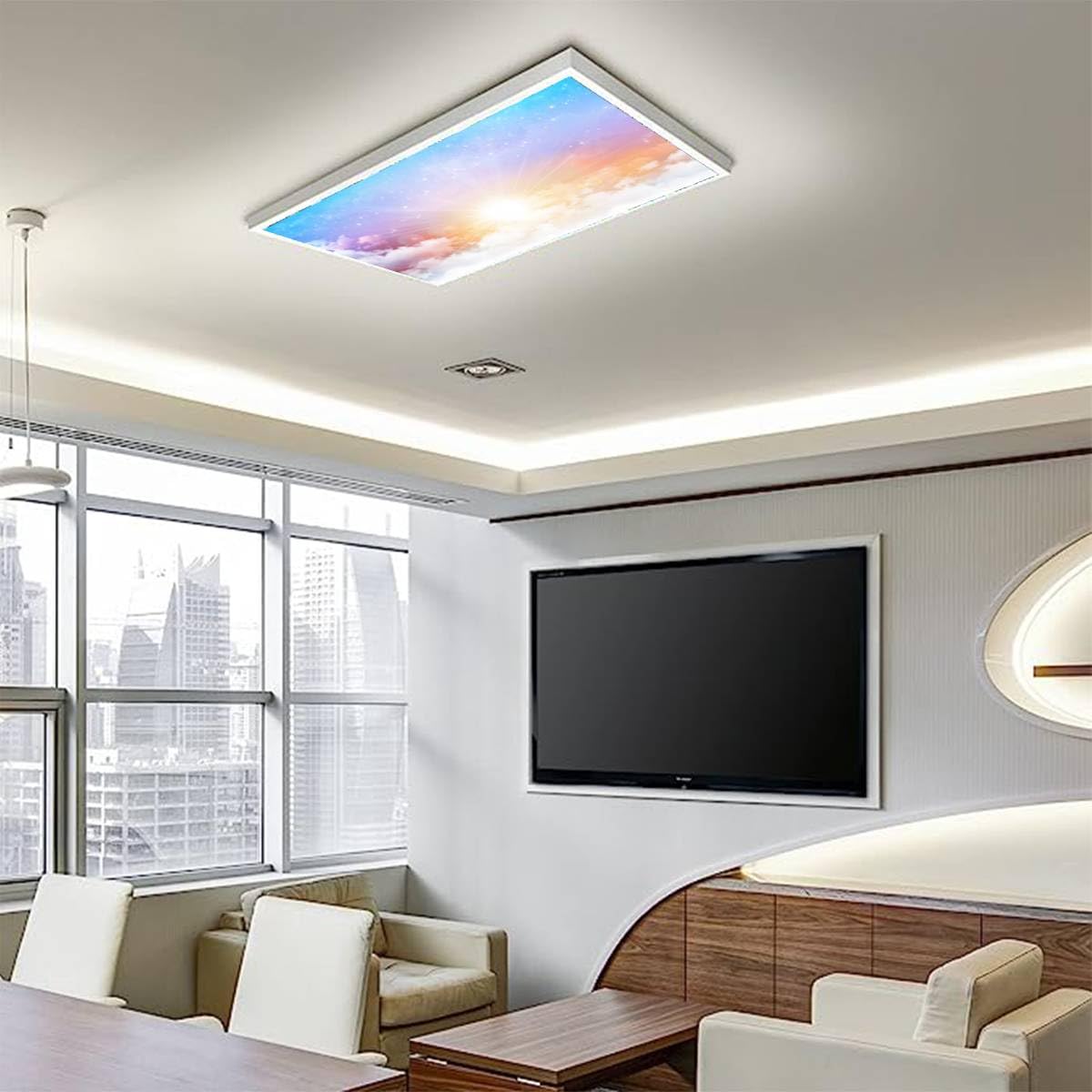 6 Pack Fluorescent Light Covers - 4' x 2' Decorative Magnetic Ceiling Light Panels with Sunshine Sky Design for Classroom, Office & Home - Reduce Glare & Create Relaxing Atmosphere