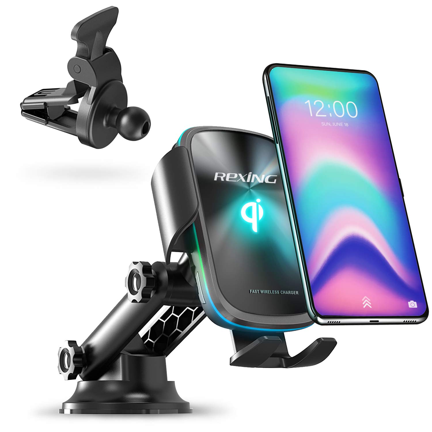 X5 Motorized Qi Car Mount - 15W/7.5W Fast Wireless Charger with Auto-Sensing Clamp for iPhone, Samsung Galaxy & Android Phones | Universal Windshield & Air Vent Mount | Perfect for Commuting, Road Trips & GPS Navigation