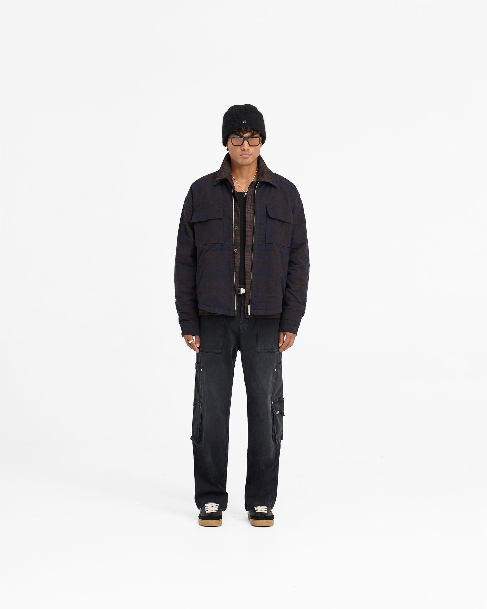 Men's Wadded Zip Overshirt Jacket - Warm Winter Coat with Hood, Midnight Navy Blue - Perfect for Outdoor Activities & Casual Wear