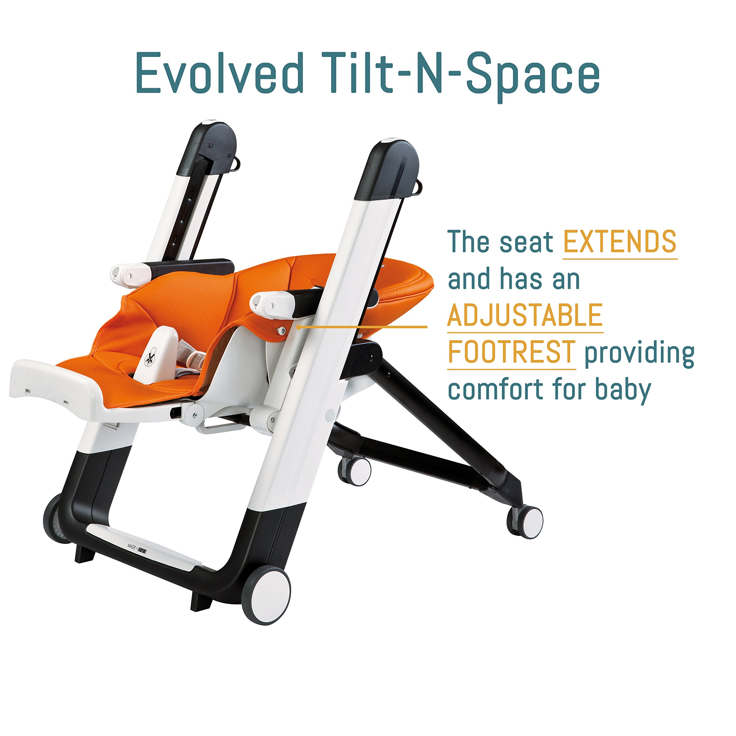 **Peg Perego Siesta Adjustable Baby High Chair & Recliner - Foldable, Easy-Clean, with Wheels for Infants & Toddlers - Made in Italy (Orange) - Perfect for Dining, Feeding & Playtime**