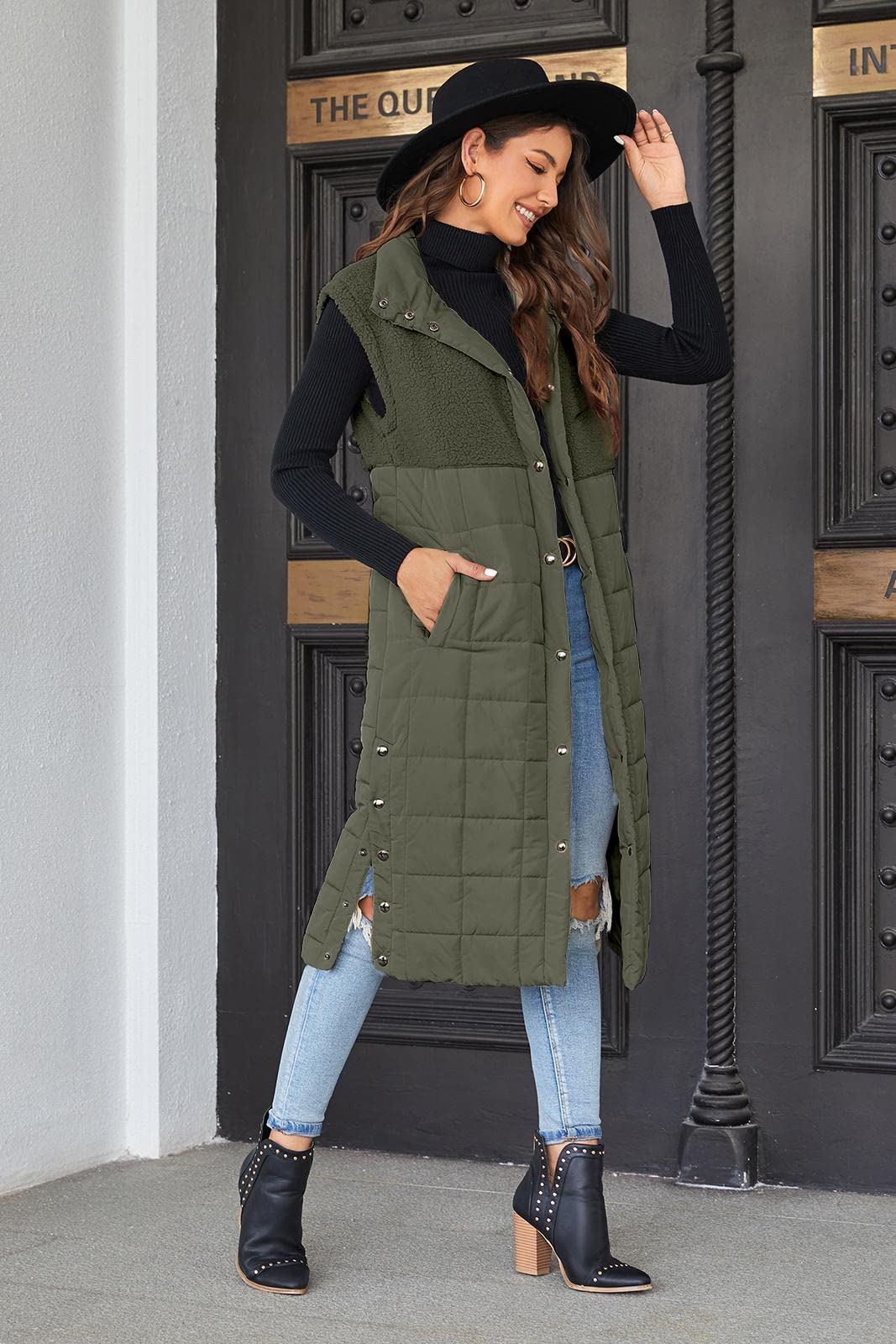 UMEKO Women's Long Puffer Vest Fleece Jacket - Winter Warm Sleeveless Coat with Button Down Design | Perfect for Outdoor Activities, Casual Wear & Cold Weather Fashion