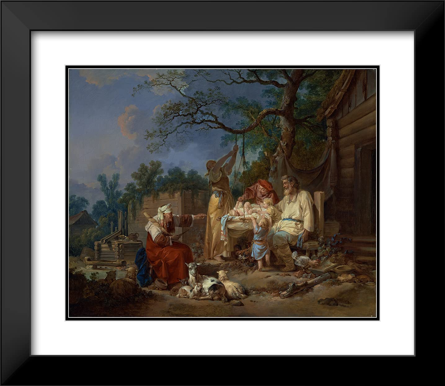ArtDirect Jean-Baptiste Le Prince 24x20 Inch Black Modern Frame with Double Mat Museum Art Print - The Russian Cradle (1764-1765) | Wall Decor for Living Room, Bedroom & Office | Classic Oil Painting Reproduction