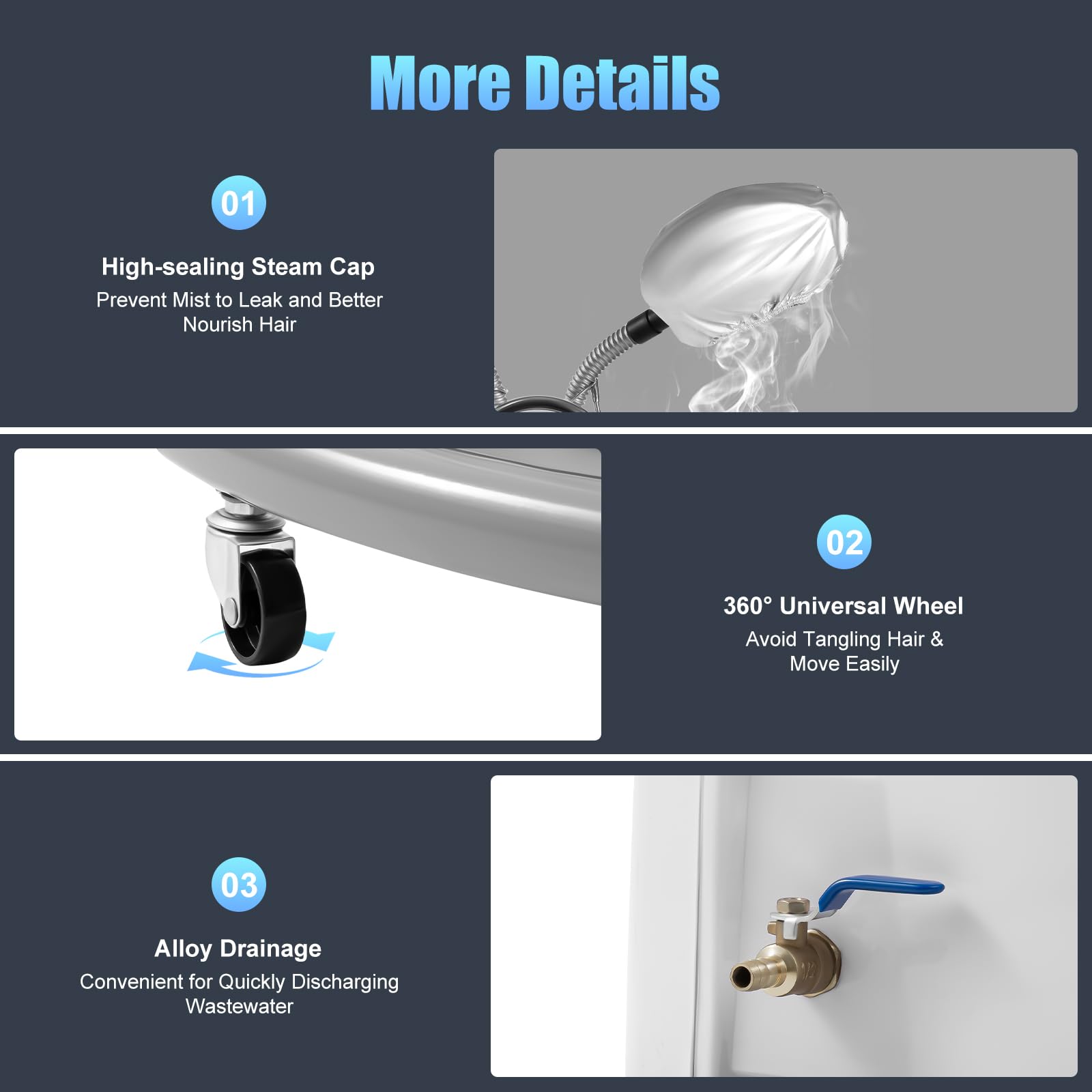 DYRABREST 7-in-1 Professional Hooded Hair Dryer & Steamer - 110V 700W Stand Hair Dryer with Orbiting Rollerball, Wheels & 2 Evaporation Caps for Salon & Home Hair Treatment | Perfect for Deep Conditioning, Oil Treatment & Styling