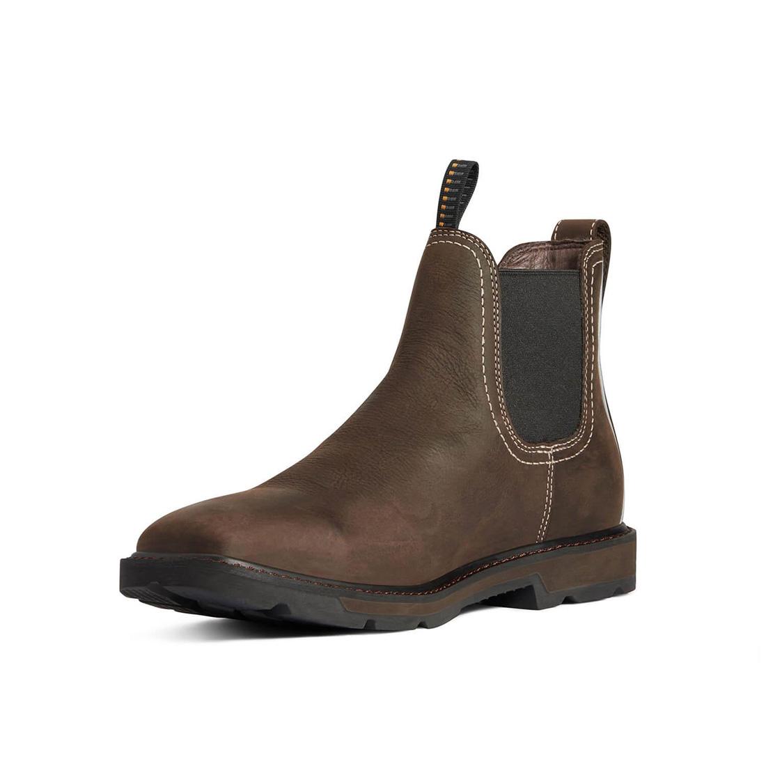 Waterproof Soft Toe Chelsea Work Boots for Men - Brown Leather Slip Resistant Safety Shoes for Construction, Hiking & Outdoor Work
