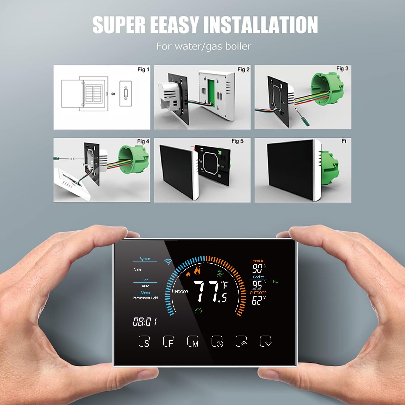 Smart WiFi Thermostat for Home - DXstring Programmable Thermostat with Digital Display, 5+1+1 Schedule, Energy Saving, Voice/APP/Touch Control - Perfect for Smart Homes, HVAC Systems & Energy Efficiency (No C-Wire Adapter Needed)