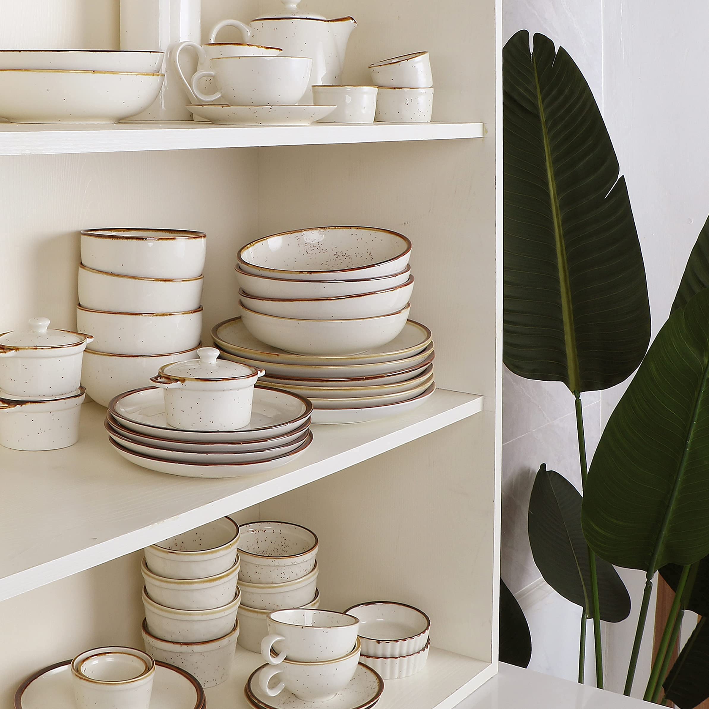 ONEMORE 18-Piece Porcelain Dinnerware Set - Oven, Microwave & Dishwasher Safe Creamy White Dinner Plates, Bowls & Mugs for Family Dining, Restaurants & Entertaining