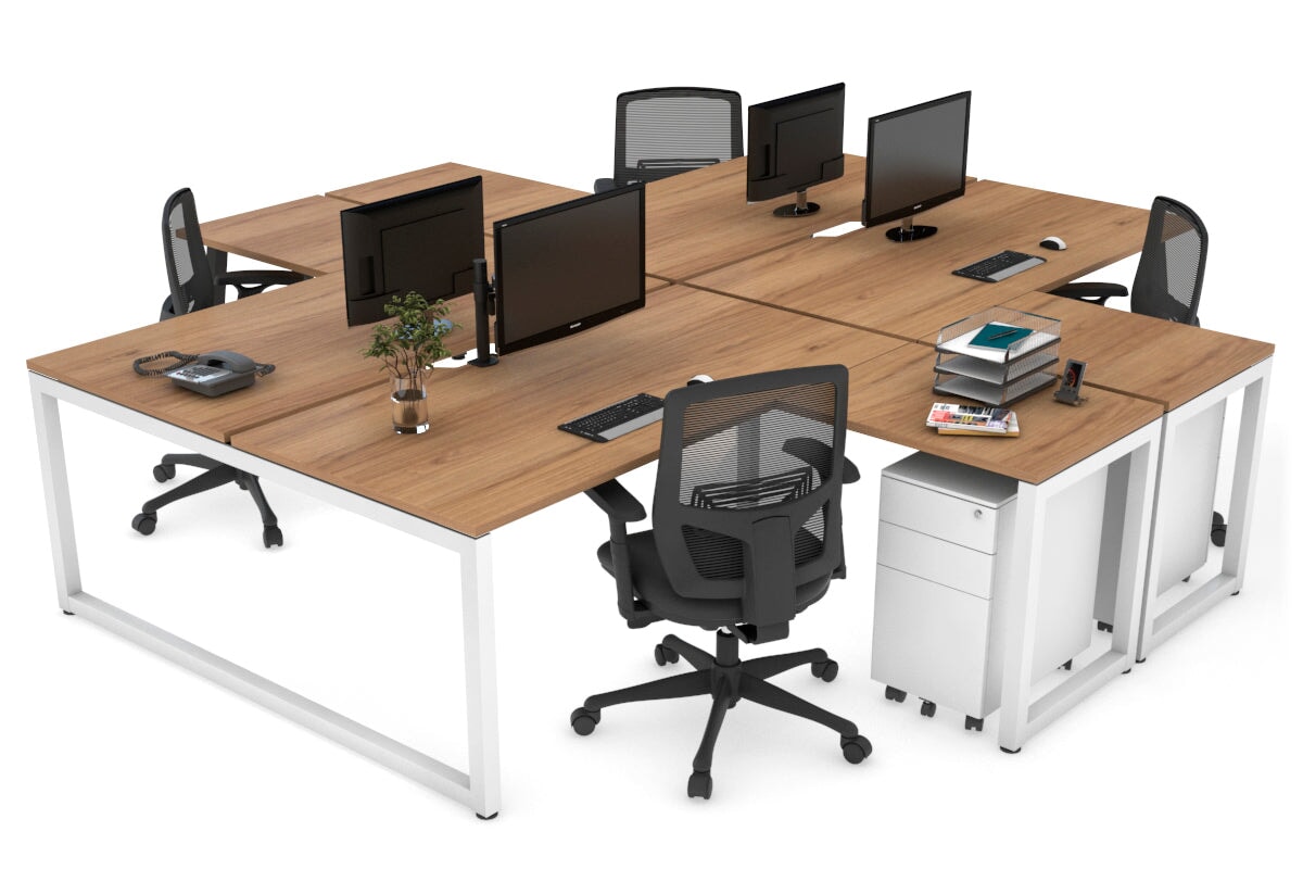 Quadro Loop Legs 4-Person Corner Workstation Desk - 1600L x 1800W with Cable Management Scallop | Office Furniture for Collaborative Workspaces & Team Meetings