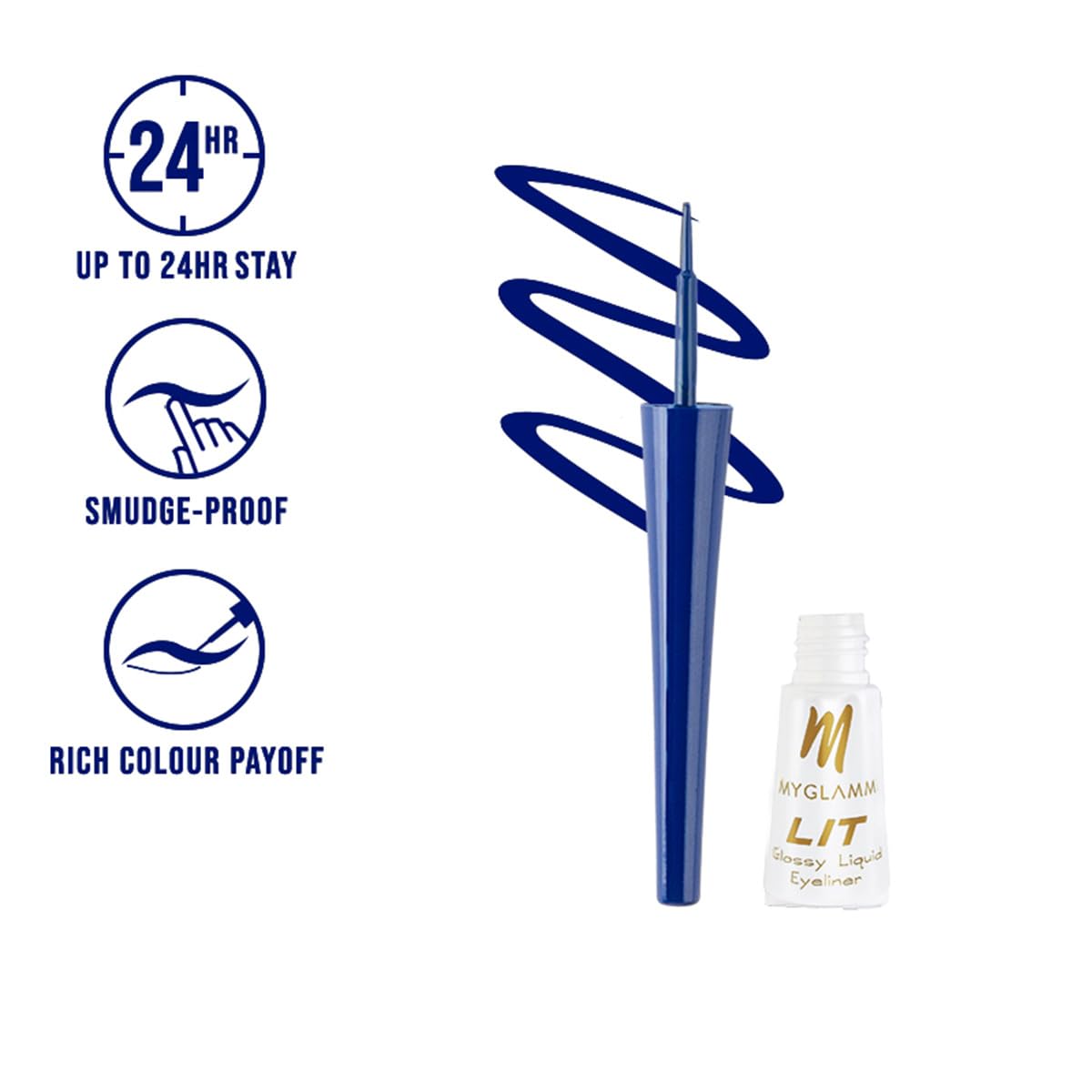MyGlamm LIT Glossy Liquid Eyeliner - Waterproof Smudge-Proof Long Lasting Eyeliner - Vibrant Blue Color - 3.5ml - Perfect for Birthday Makeup, Parties & Special Occasions