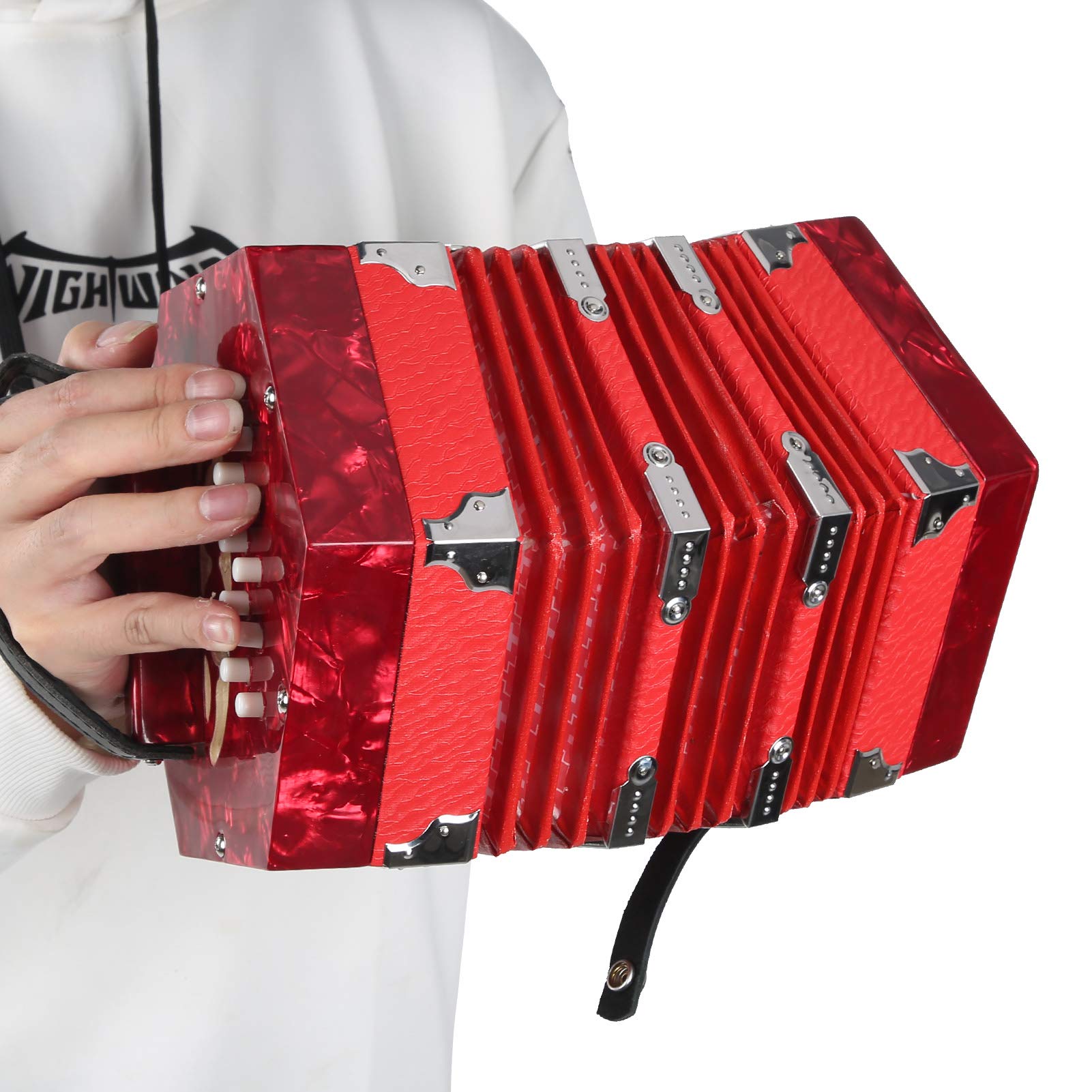 Professional 20-Button Concertina Accordion - Portable Musical Instrument for Adults, Beginners & Performers (Red) | Perfect for Folk Music, Irish Sessions & Travel Performances