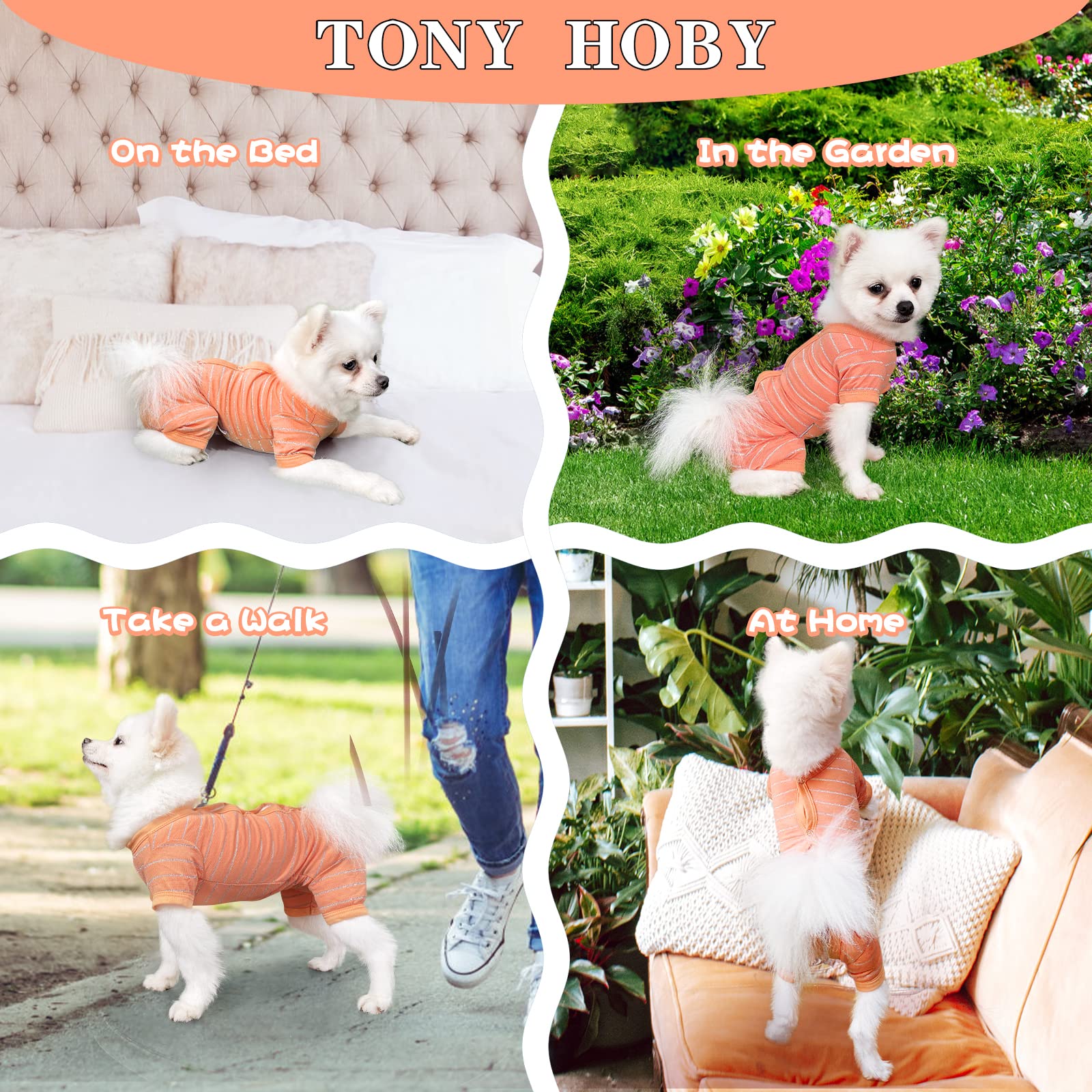 TONY HOBY Dog Pajamas for Small & Medium Dogs - 4 Legs Recovery Suit, Breathable Summer Dog Shirt (Orange, Girl, Size M) - Perfect for Post-Surgery Care & Comfortable Sleepwear