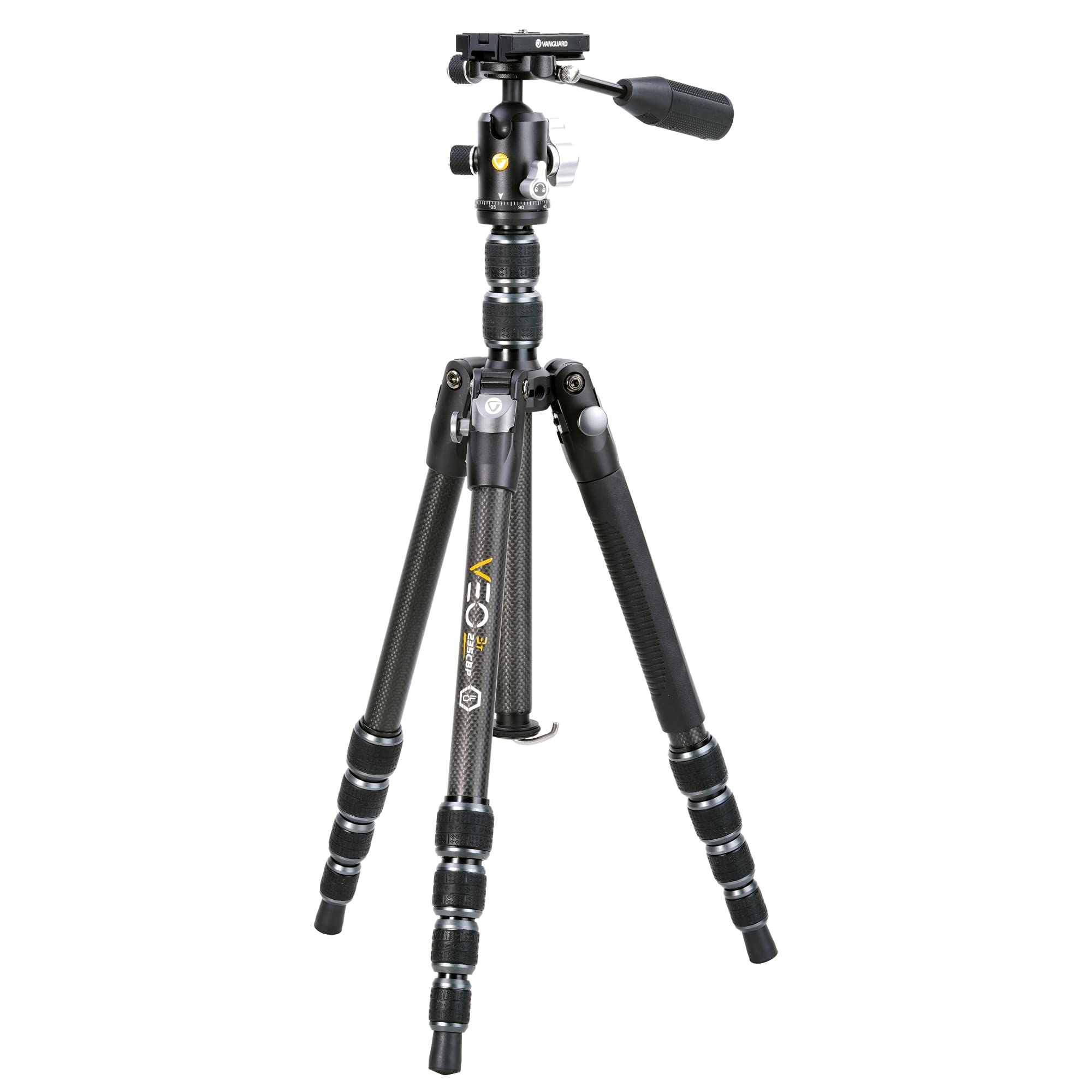 Vanguard VEO3T235CBP Carbon Fiber Travel Tripod with Ball Head - Lightweight & Compact for Travel Photography, Vlogging, and Outdoor Adventures - Includes Removable Pan Handle & Quick Shoe with Built-in Smartphone Holder