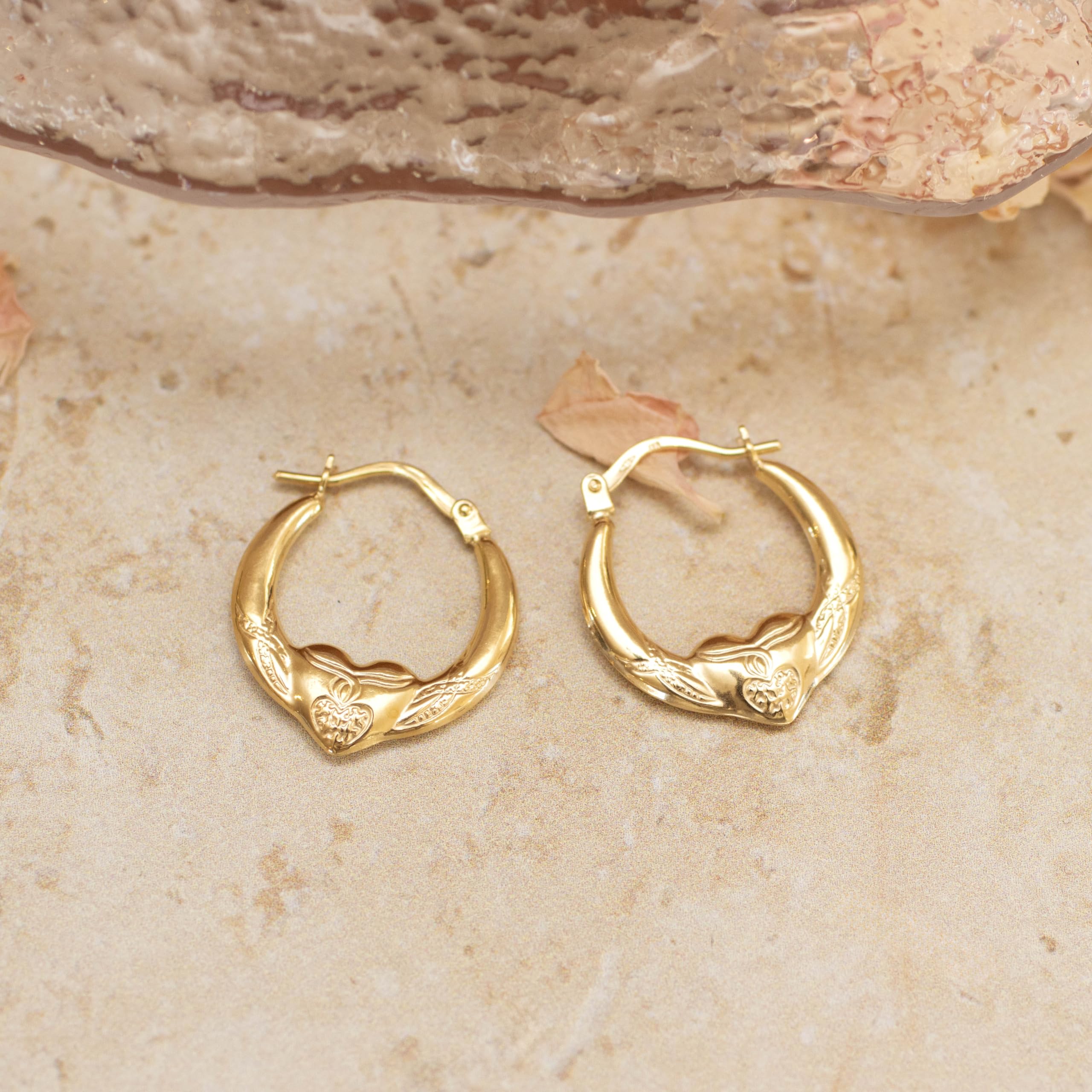 Carissima 9ct Yellow Gold Heart Creole Earrings for Women - Elegant & Timeless Jewelry for Everyday Wear, Date Nights & Special Occasions