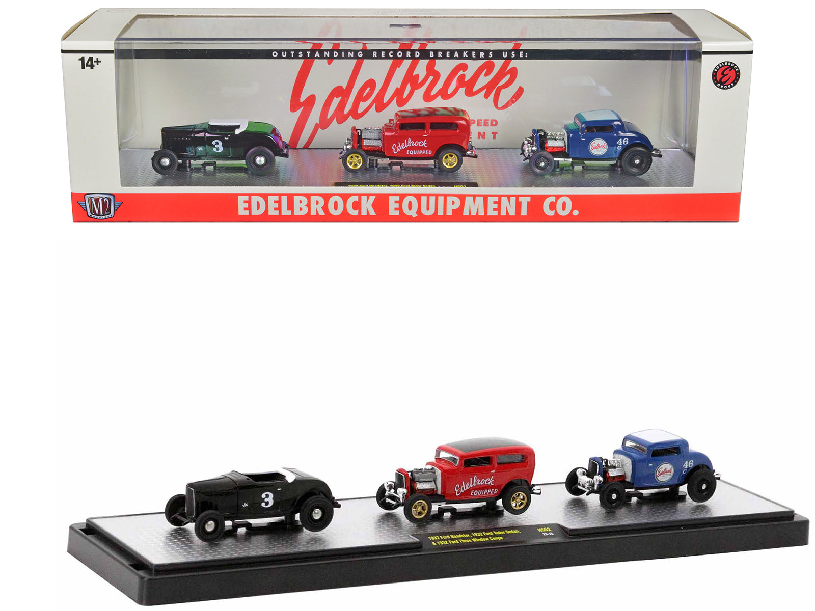 Edelbrock Equipment Co. Limited Edition 3-Piece 1/64 Diecast Model Set by M2 Machines - Only 2750 Worldwide - Perfect for Collectors & Car Enthusiasts