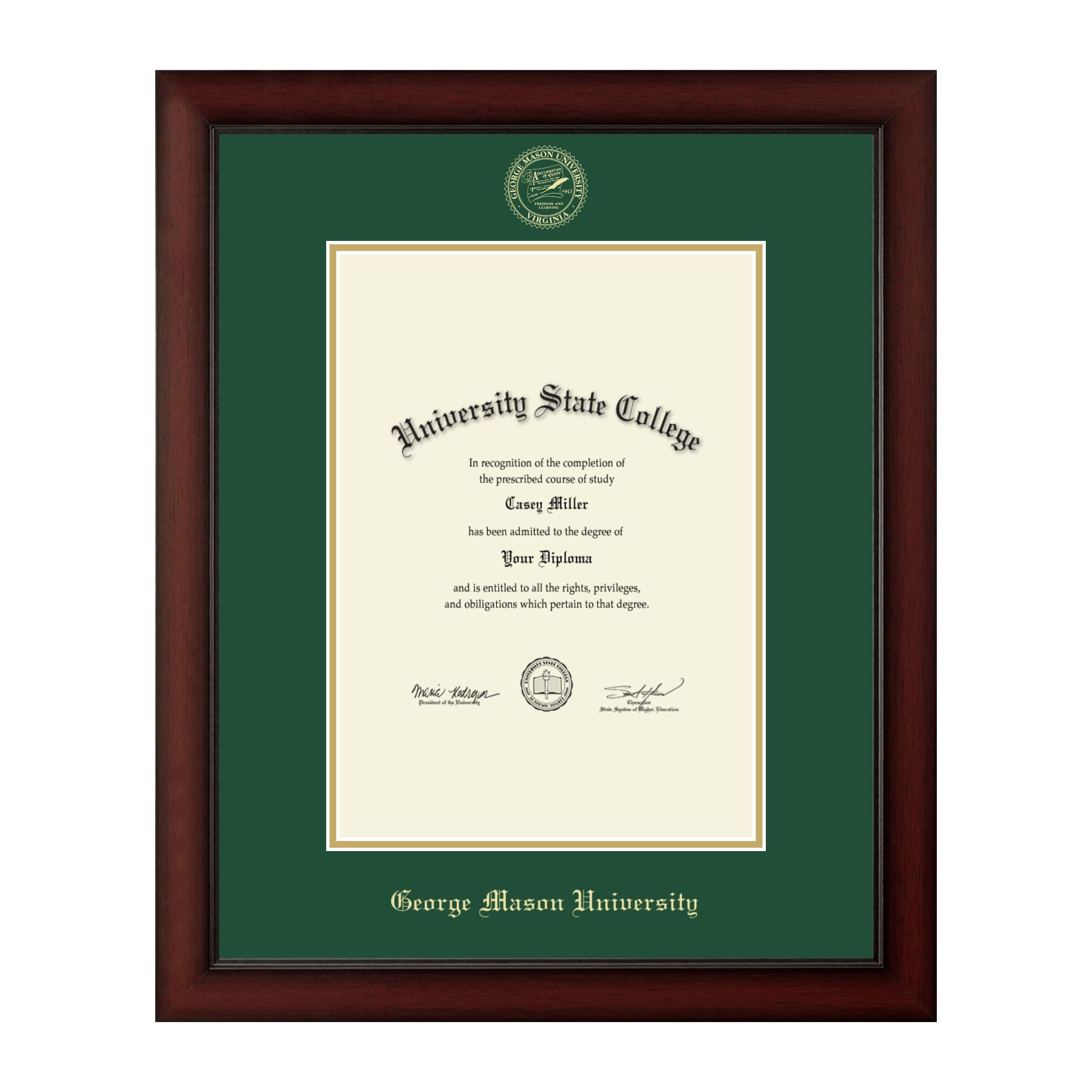 George Mason University Diploma Frame 10x14 Inches - Gold Embossed Cherry Wood Frame with Tartan Green & Gold Mat - Bachelor's, Master's, PhD Degree Display - Perfect for Office, Study Room or Graduation Gift