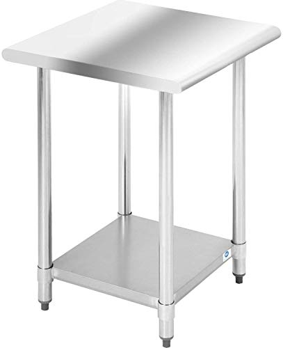 Stainless Steel Commercial Kitchen Work Table - NSF Certified, Scratch & Rust Resistant, Adjustable Feet - 24x24 Inches - Ideal for Restaurant Prep, Bakery, Catering & Home Kitchen Use