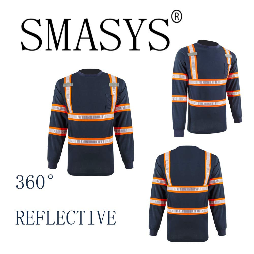 High Visibility Reflective Safety Work Shirts with PVC Tape - Long Sleeve T-Shirts with Pockets for Men & Women - Ideal for Construction, Roadwork & Nighttime Outdoor Jobs