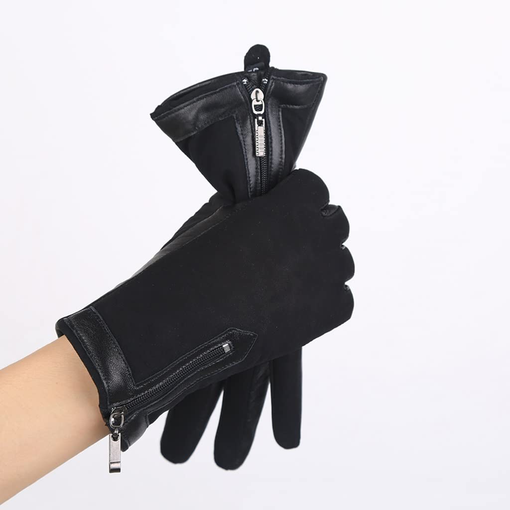 WALNUTA Women's Black Matte Leather Gloves - Winter Sheepskin Zipper Short Gloves for Women | Warm & Stylish Cold Weather Accessories for Driving, Outdoor Activities & Fashion