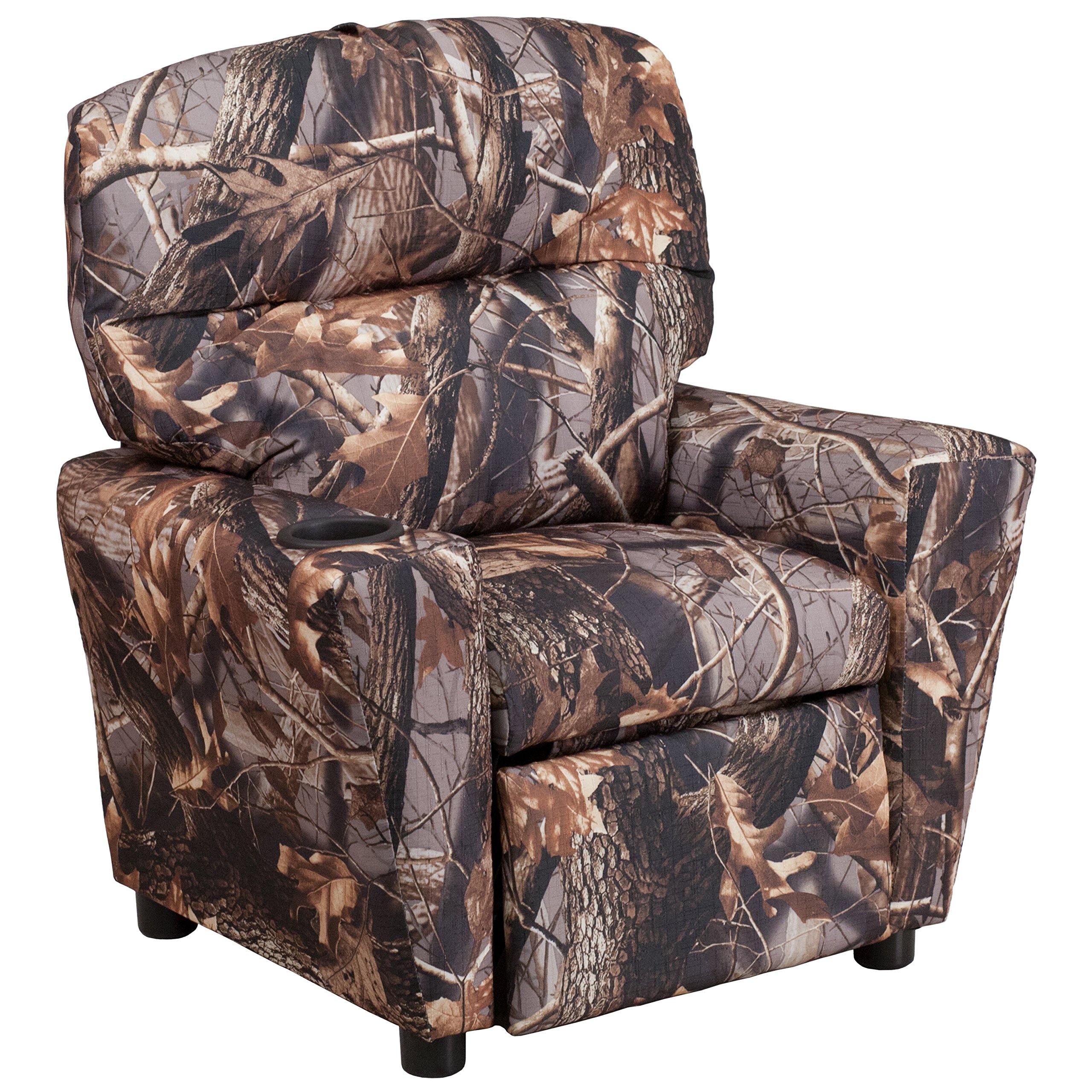 Emma & Oliver Camouflage Kids Recliner Chair with Cup Holder - Comfortable Children's Armchair for Bedroom, Playroom & TV Watching