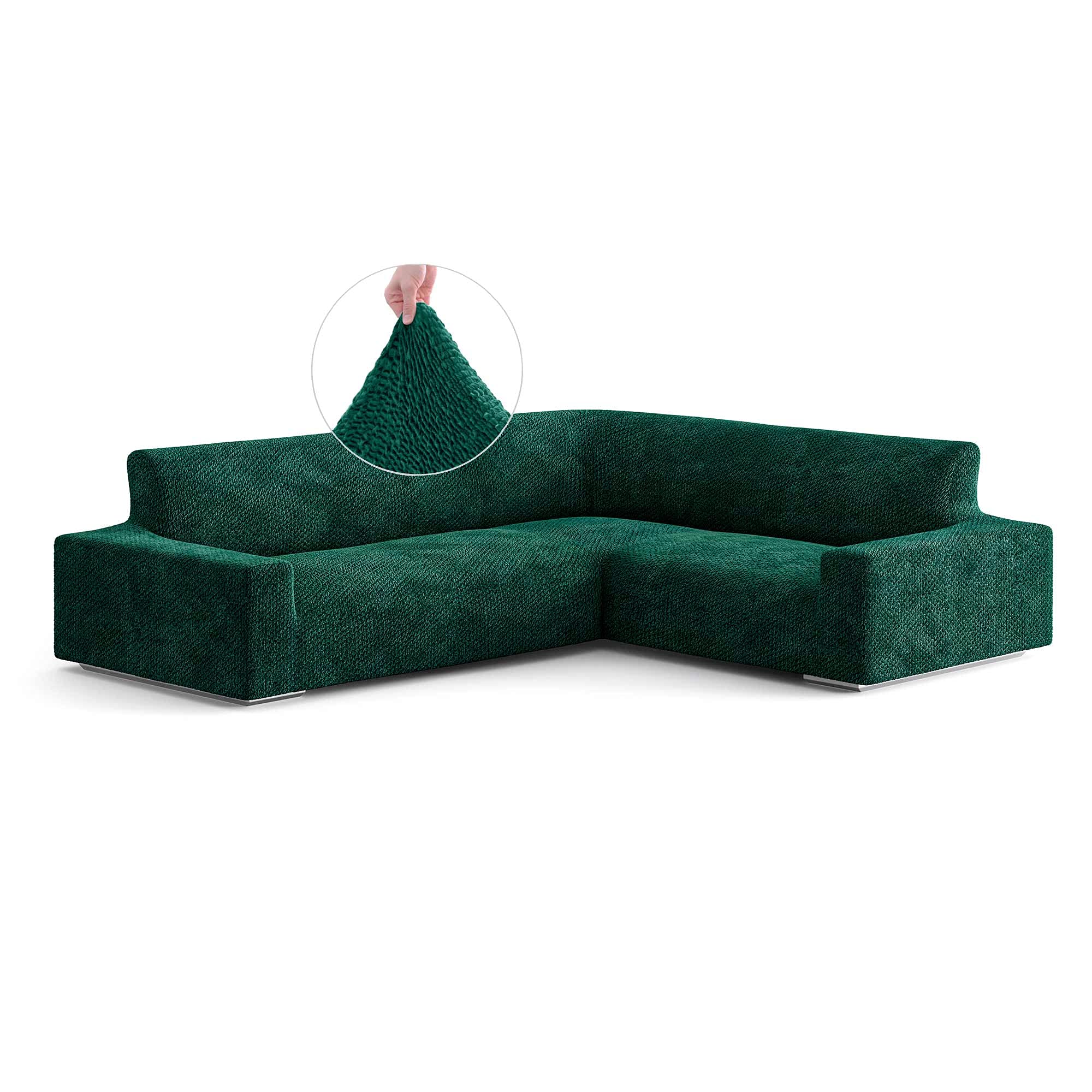 Stretch Corner Sofa Slipcover - 1-Piece Form Fit Sectional Couch Cover - Soft Velvet Polyester Fabric - Emerald Green - Perfect for Living Room, Family Room & Home Theater Furniture Protection