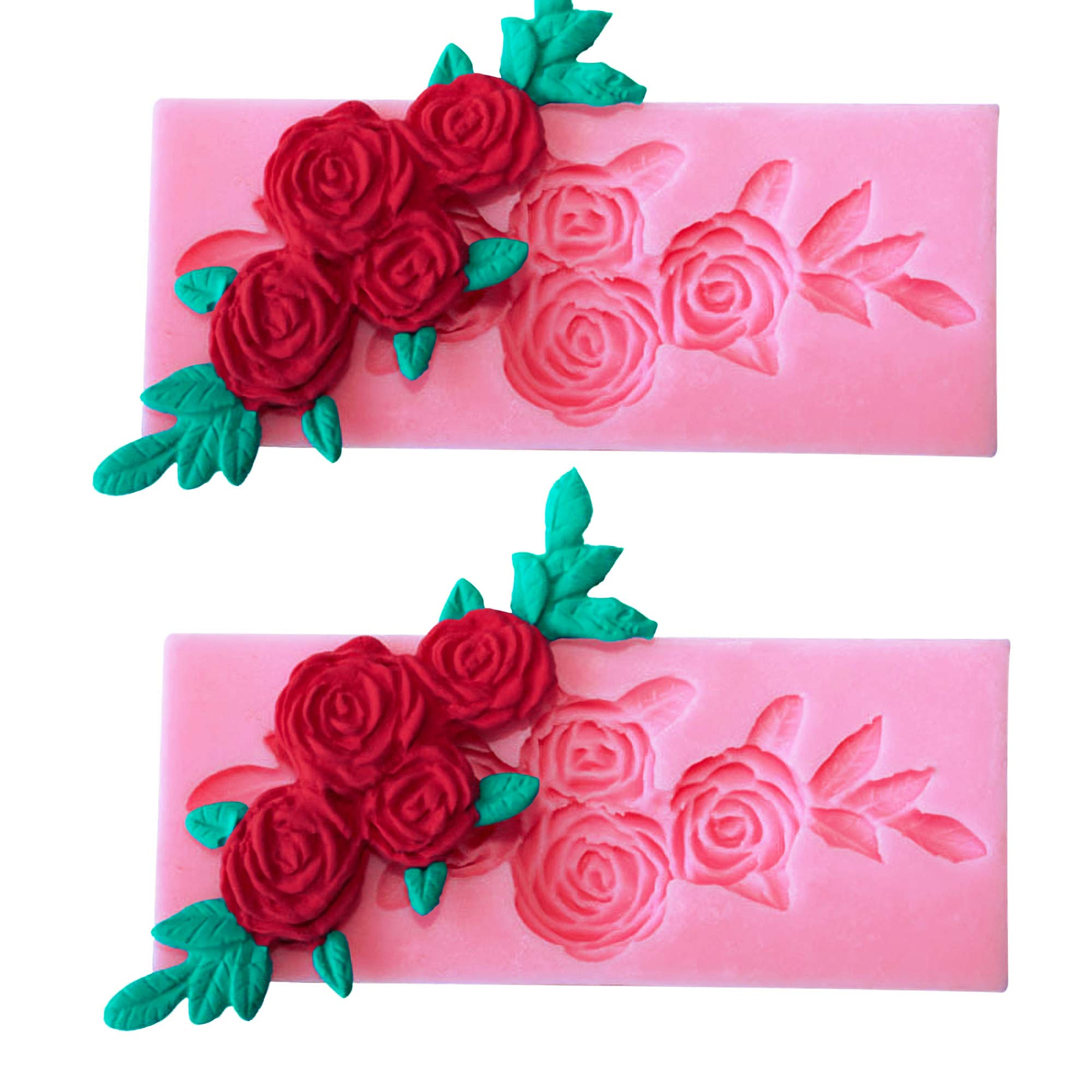 2-Piece Four Roses Silicone Candy Mold Set - Fondant, Chocolate, Sugar Craft DIY Cake Decorations - Perfect for Cake Toppers, Desserts, Ice Cubes, Pudding & Candy Making