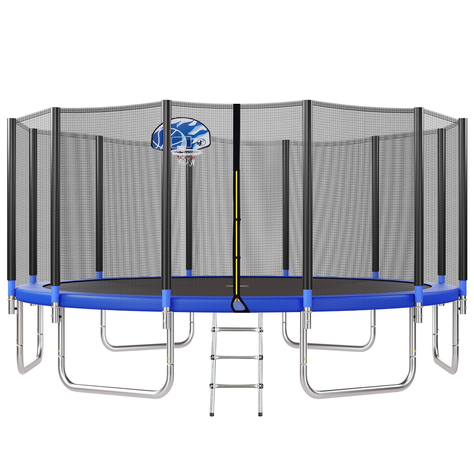 16FT Kids Trampoline with Safety Enclosure Net, Basketball Hoop & Ladder - Easy Assembly Outdoor Round Trampoline for Backyard Fun & Exercise