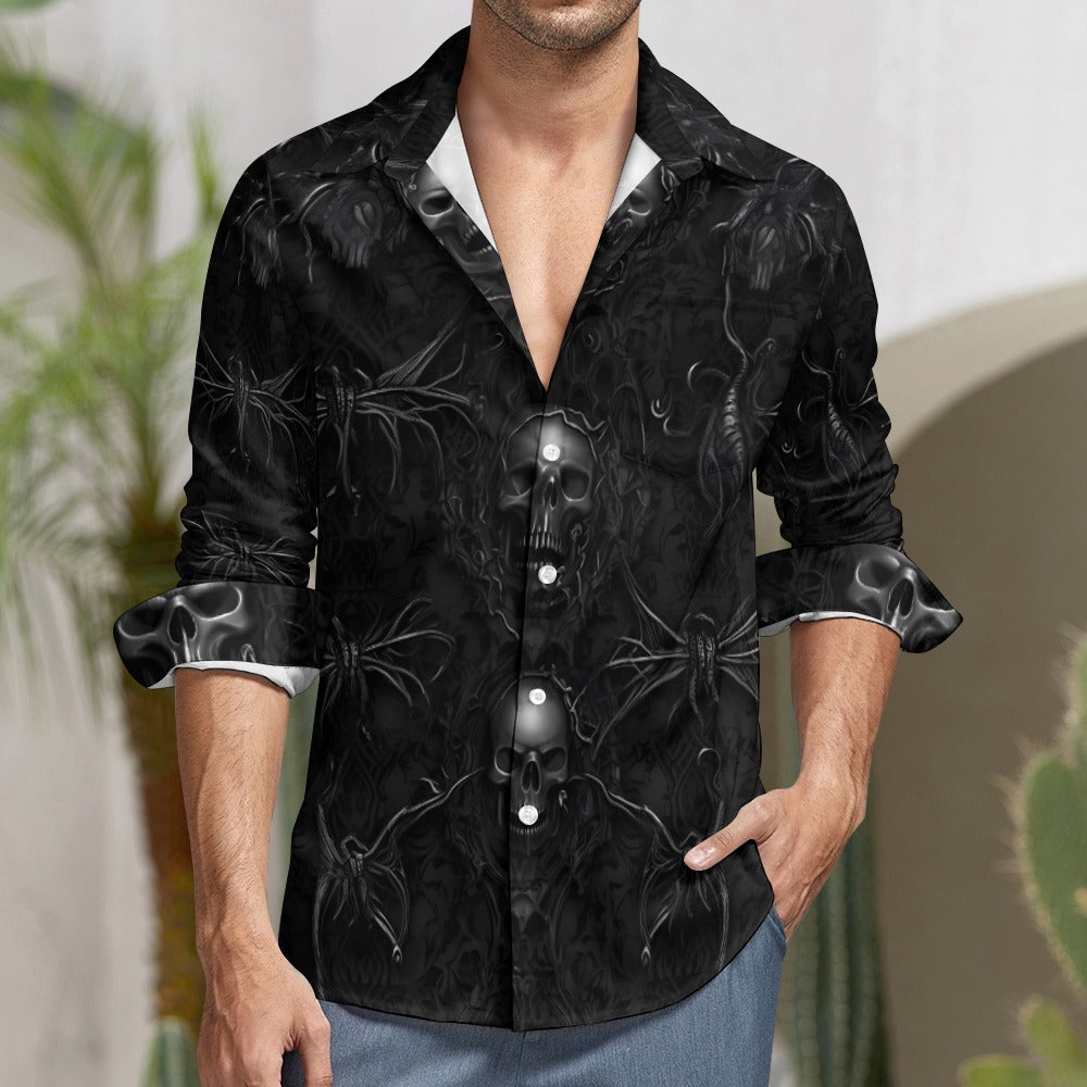 Gothic Skull Print Casual Long Sleeve T-Shirt for Men & Women | Trendy Streetwear & Halloween Outfit | Perfect for Concerts, Parties, and Alternative Fashion