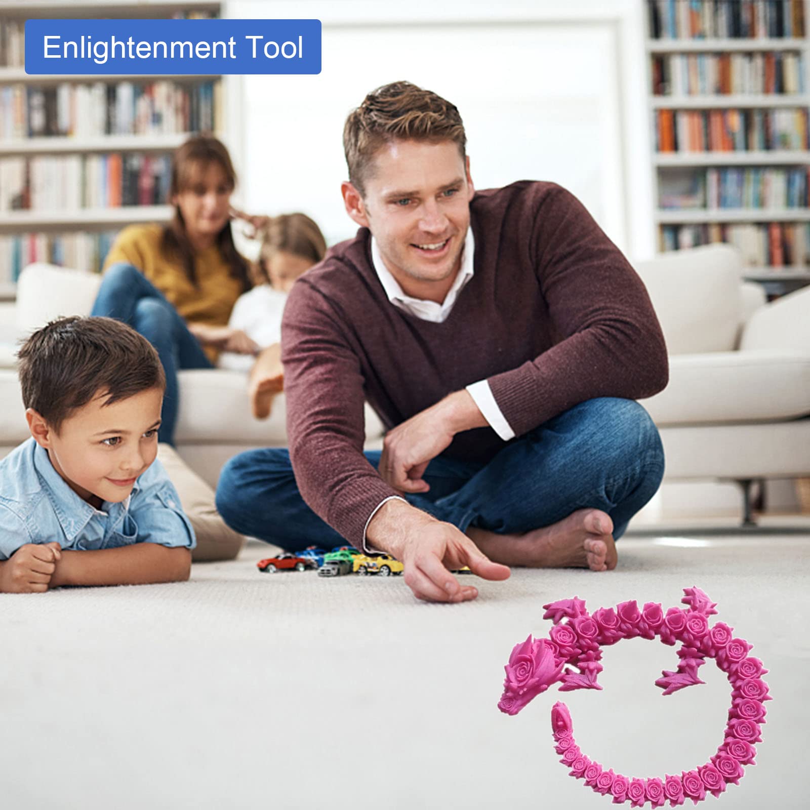 3D Printed Rose Dragon Toy - Rotatable & Poseable Joints for Anxiety Relief - Articulated Dragon Figure for Kids & Adults (17.7in, Pink) - Perfect for Stress Relief, Home Decor & Fantasy Collectibles