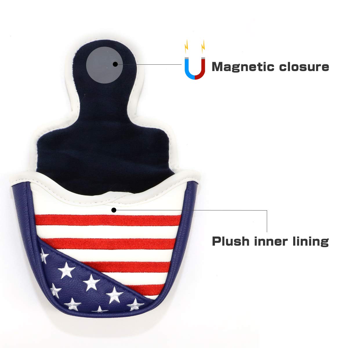 Premium Golf Putter Cover - Synthetic Leather Mallet & Blade Putter Headcover with Magnetic Closure - USA Patriotic Style - Perfect for Protecting Golf Clubs During Storage & Travel