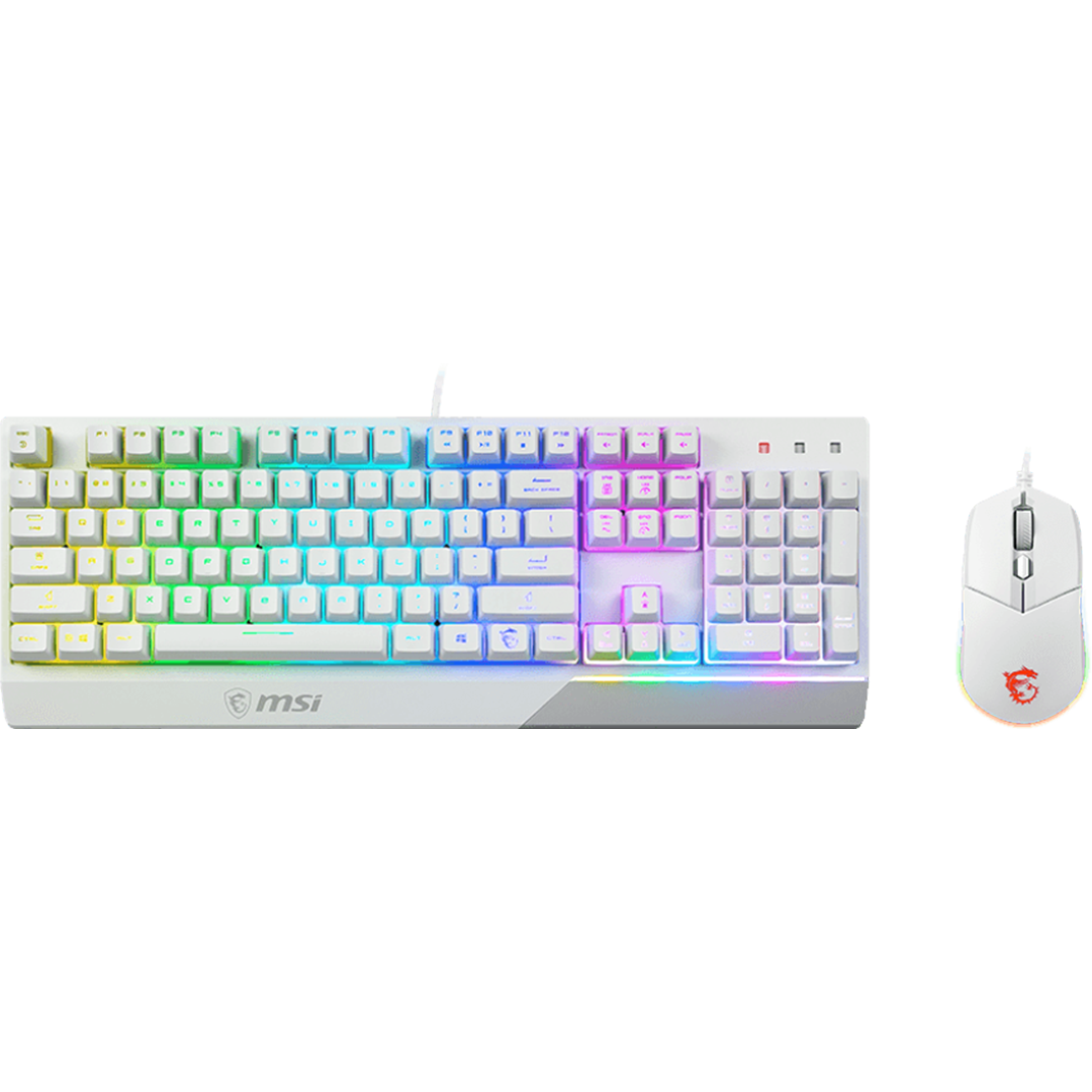MSI Vigor GK30 RGB Gaming Keyboard and Mouse Combo - Wired Mechanical Feel Keyboard with Anti-Ghosting, Programmable Mouse - Perfect for PC Gaming, Streaming & Office Work (White)