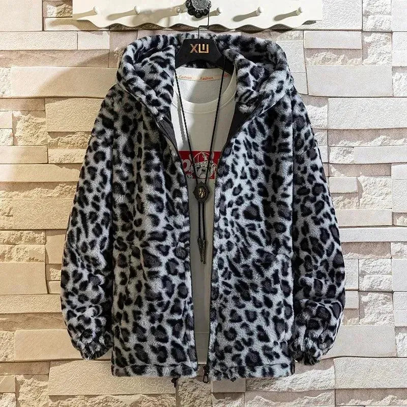 Men's Casual Printed Fleece Hooded Jacket - Warm Winter Pullover for Outdoor Activities & Streetwear Fashion