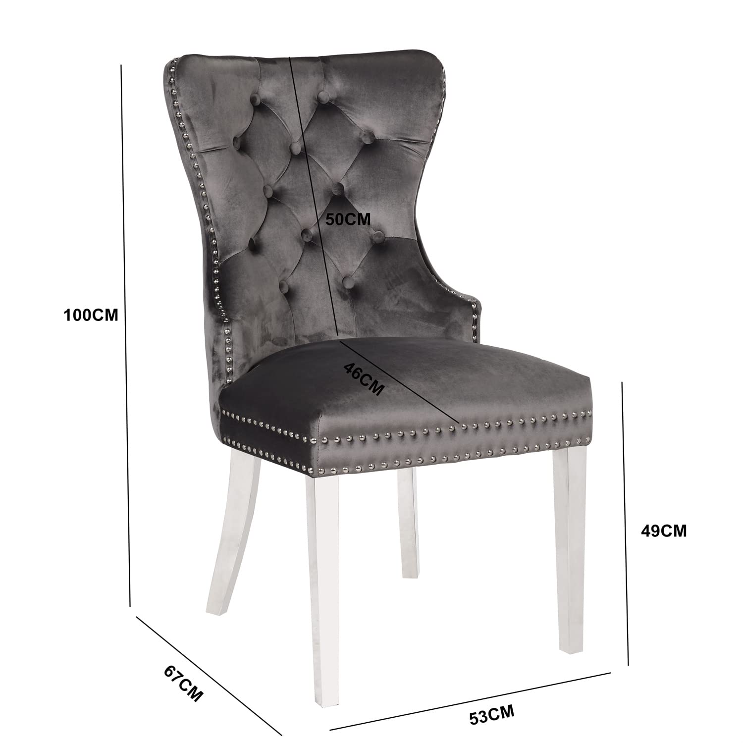 Velvet Upholstered Dining Chairs Set of 2 - Modern Button Tufted Accent Chairs with Metal Legs, Ring Pull & Nailhead Trim - Parsons Style for Living Room, Kitchen, Dining Room - Dark Gray Home Decor