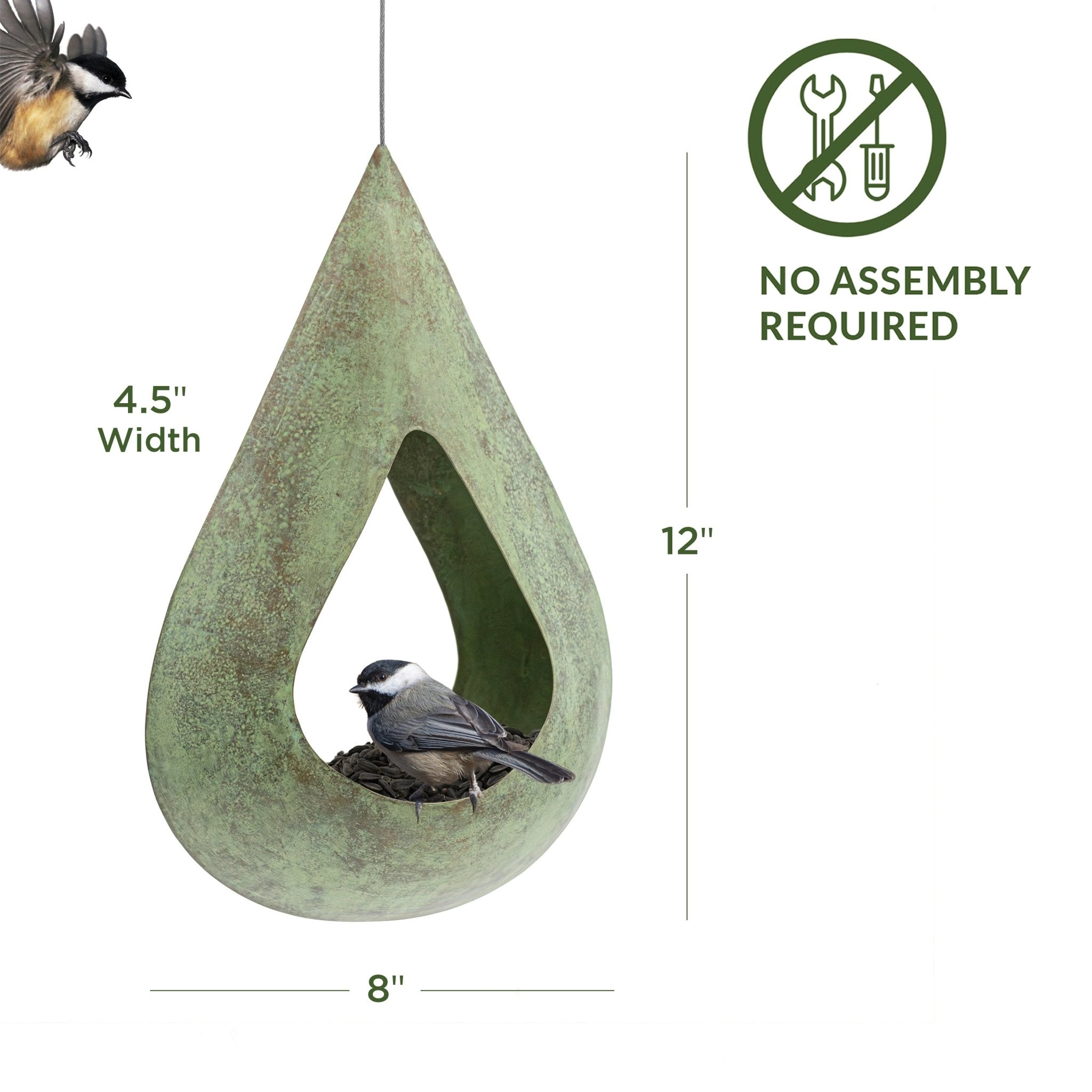 Verde Copper Rain Drop Fly-Thru Bird Feeder - Durable Outdoor Garden Decor for Attracting Wild Birds - Perfect for Backyards, Patios & Nature Lovers