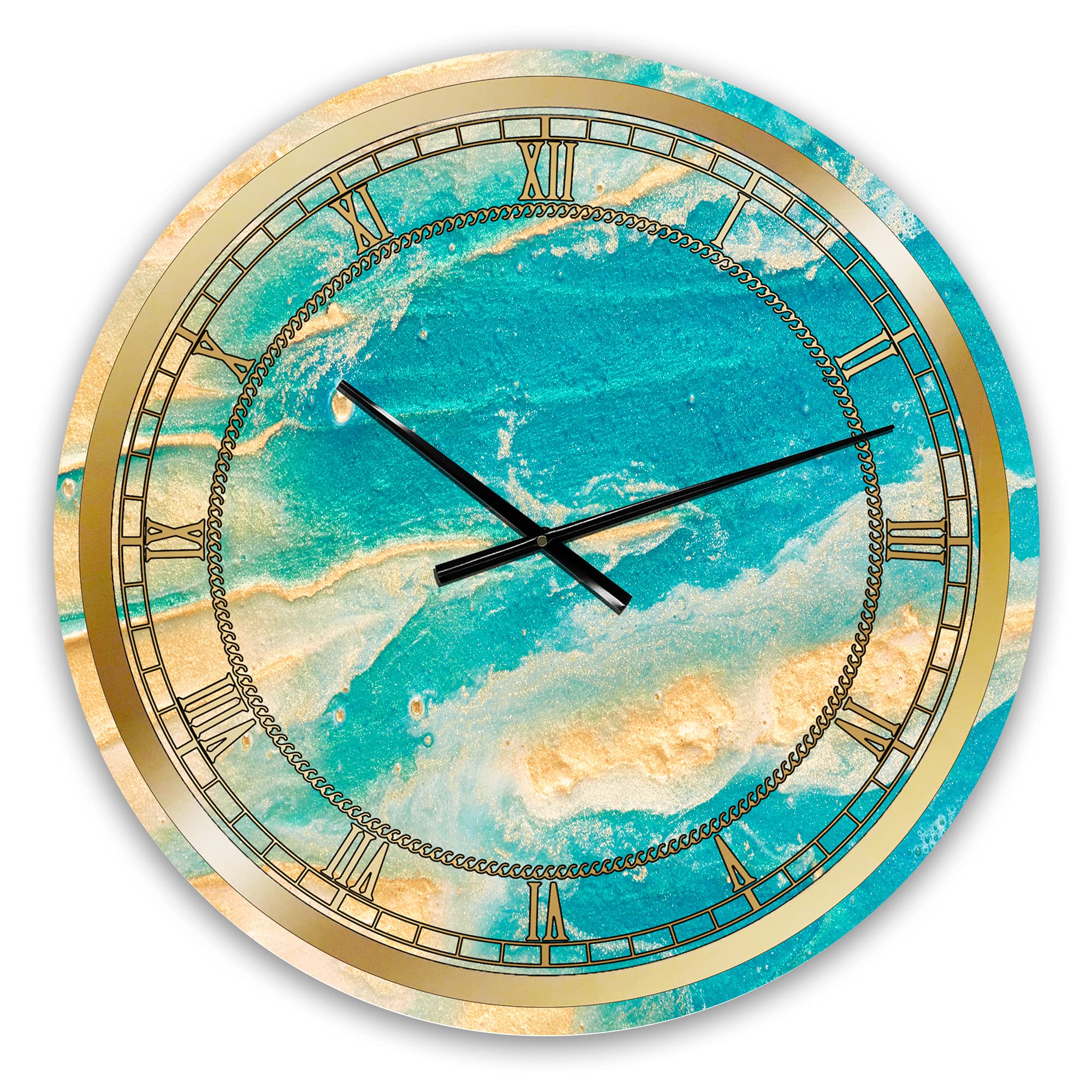 DesignQ Glam Wall Clock - Blue and Yellow Ocean Beach Oil Painting Style, Large Abstract Wall Art for Kitchen, Living Room, Bedroom Decor (29x29 Inches) - Perfect for Coastal, Boho, and Modern Home Decor